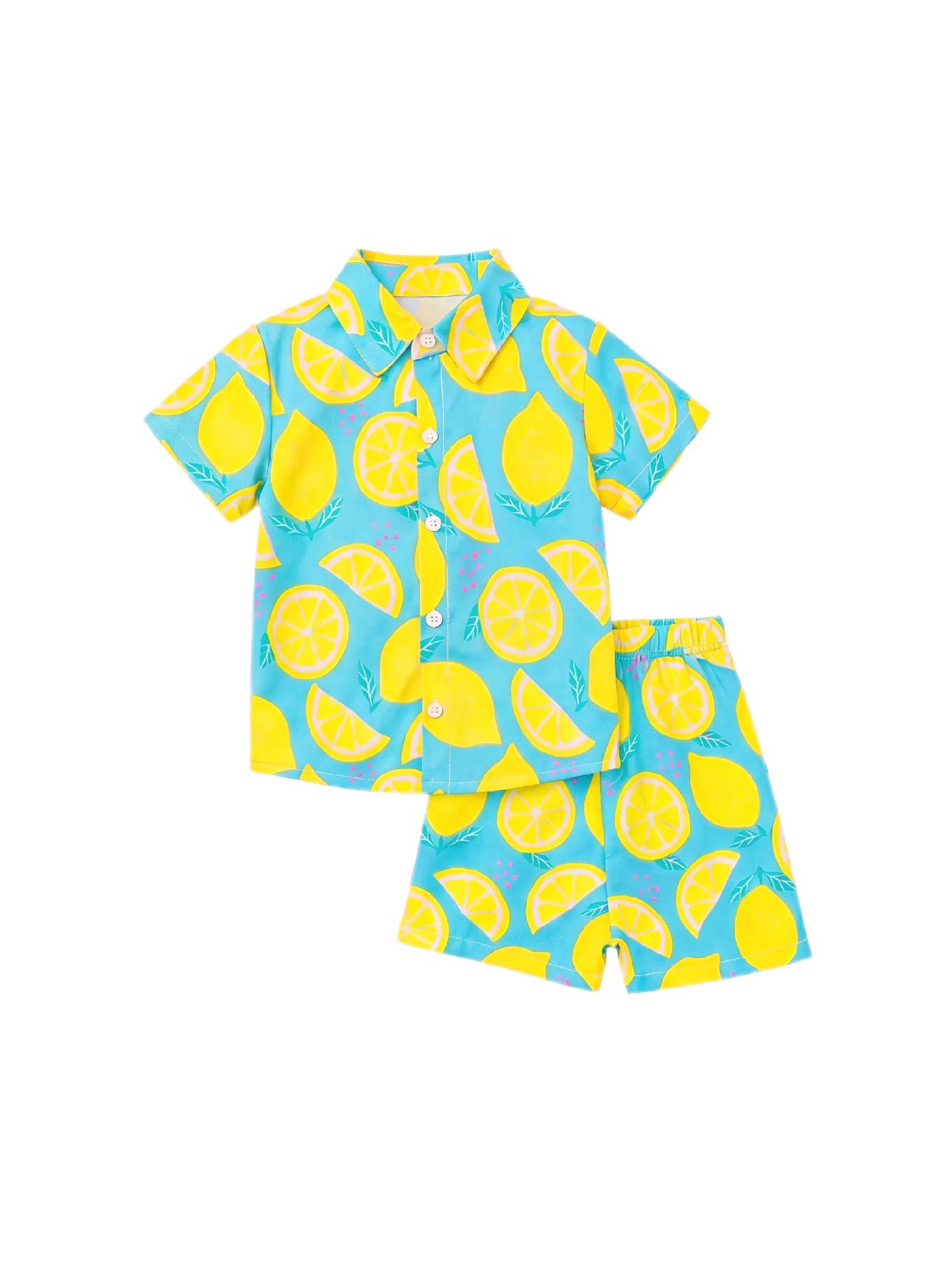Fresh Market Baby Boy Lemon Shirt & Shorts Set Turquoise