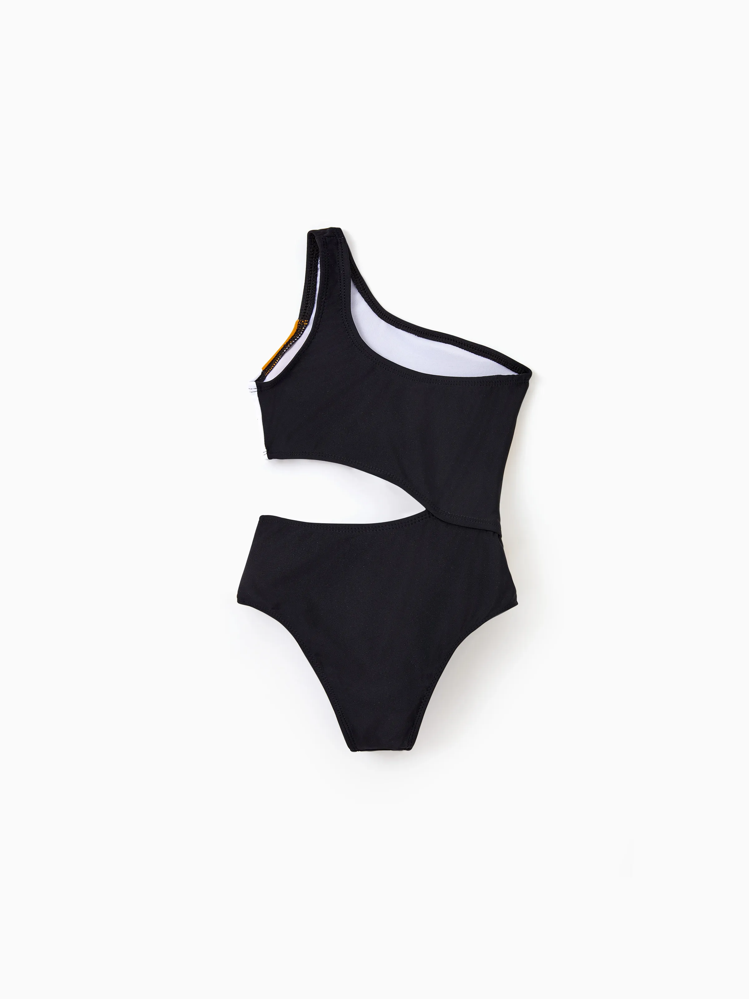 Toddler Girl Colorblock Cut Out Waist One-Shoulder One-piece Swimsuit Multi-color