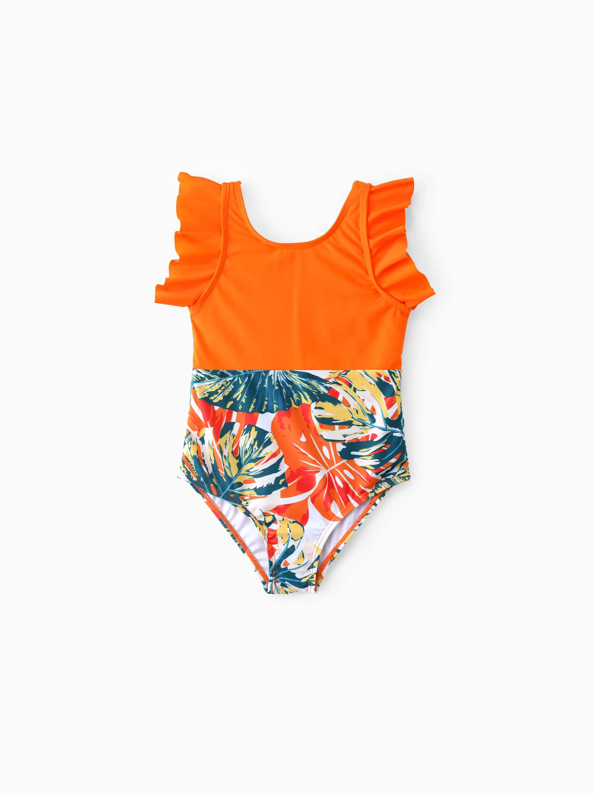 18100-toddler-girl-orange-and-all-over-tropical-plant-print-splicing-ruffle-one-piece-swimsuit-orange-color-1.webp Toddler Girl Orange and All Over Tropical Plant Print Splicing Ruffle One-Piece Swimsuit Orange color