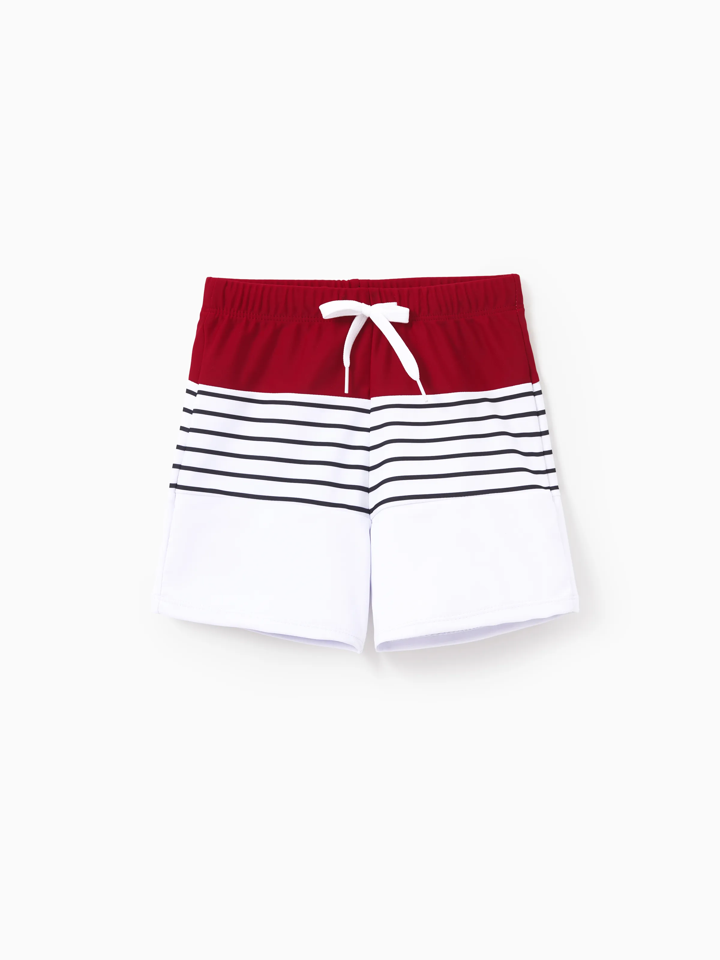 Toddler Boy Swimsuits Red Striped Colorblock Swim Trunks Matching Beachwear Outfits for Summer, Cruise, Vacation Red