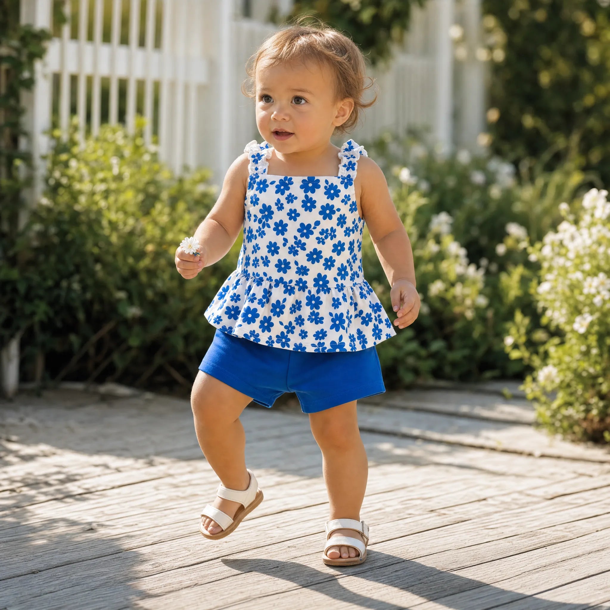 Fresh Market Baby Girl Floral Ruffle Top & Shorts Set Deep Blue