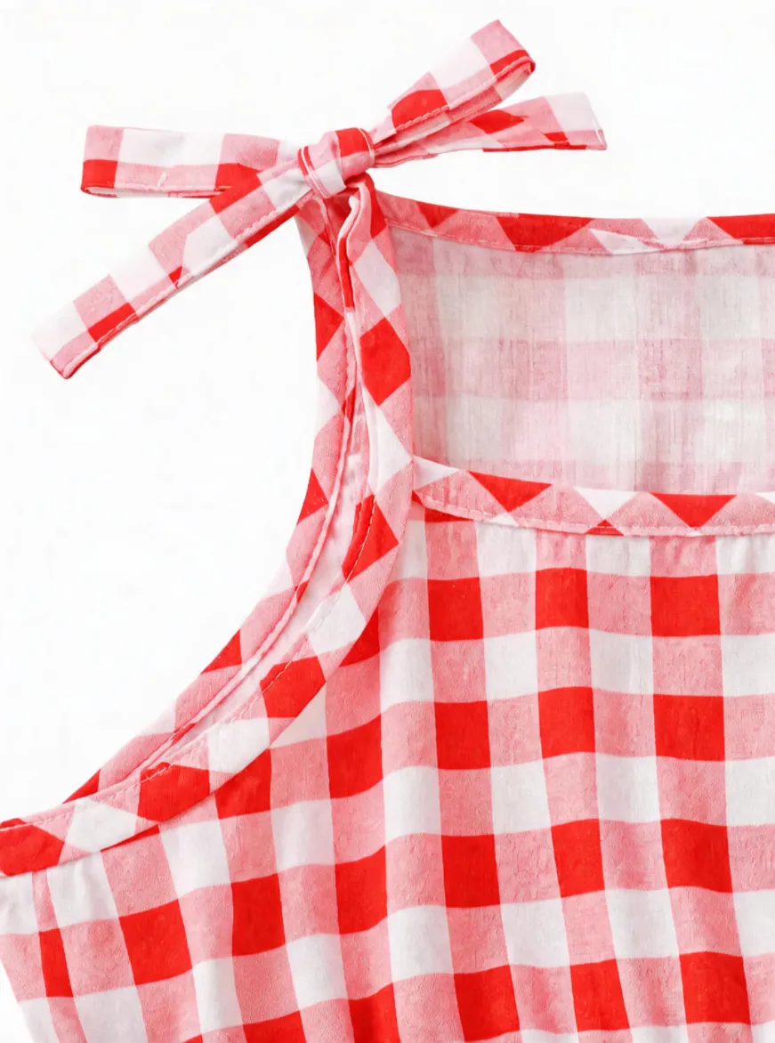 Fresh Market Toddler Girl Checkered Tiered Dress with Bag Red