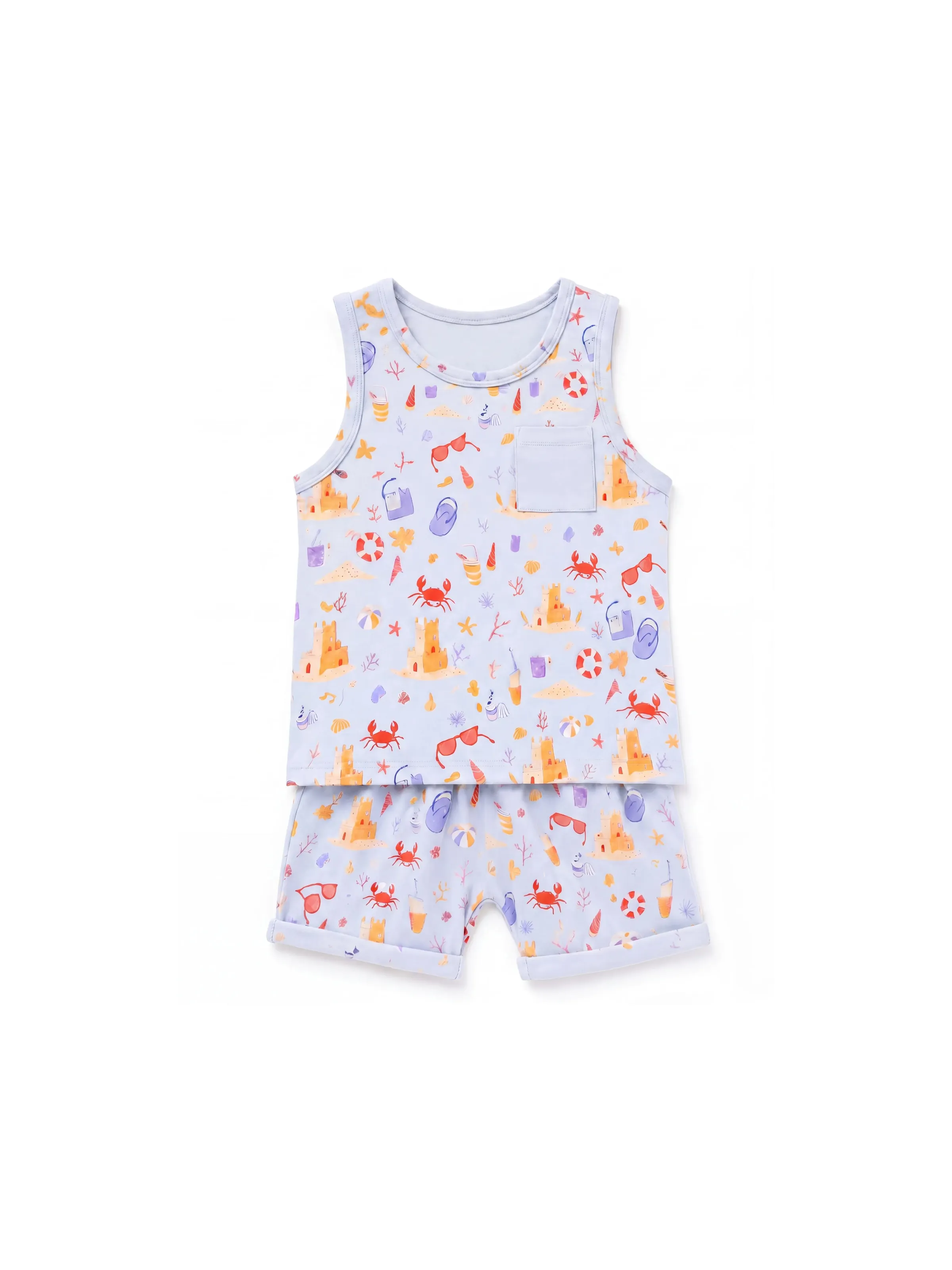 Ocean Vibes Baby Boy Beach Print Shorts Set Light Blue
