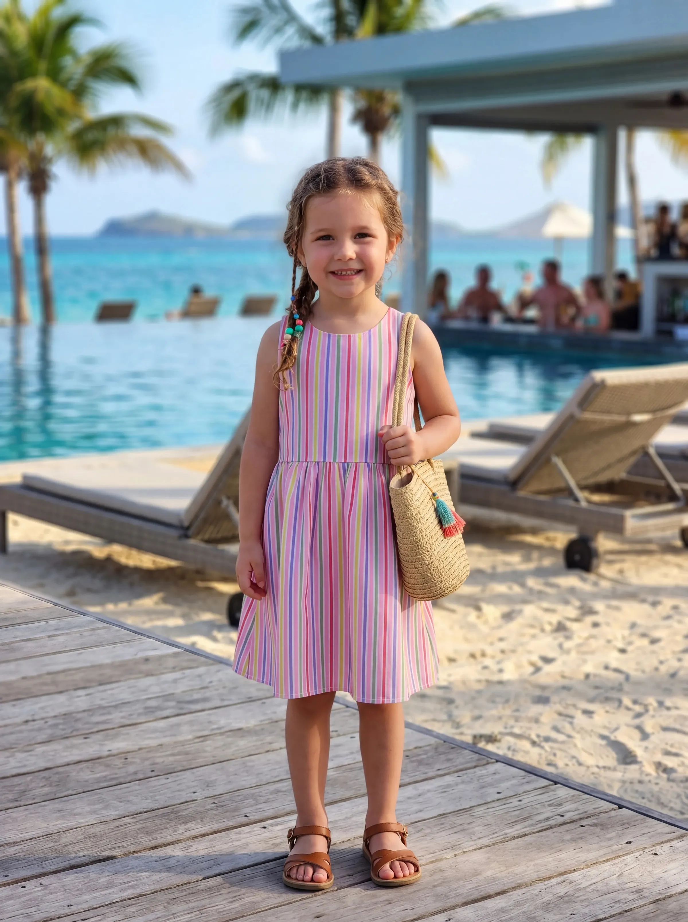 Ocean Vibes Toddler Girl Crossback Dress Pink