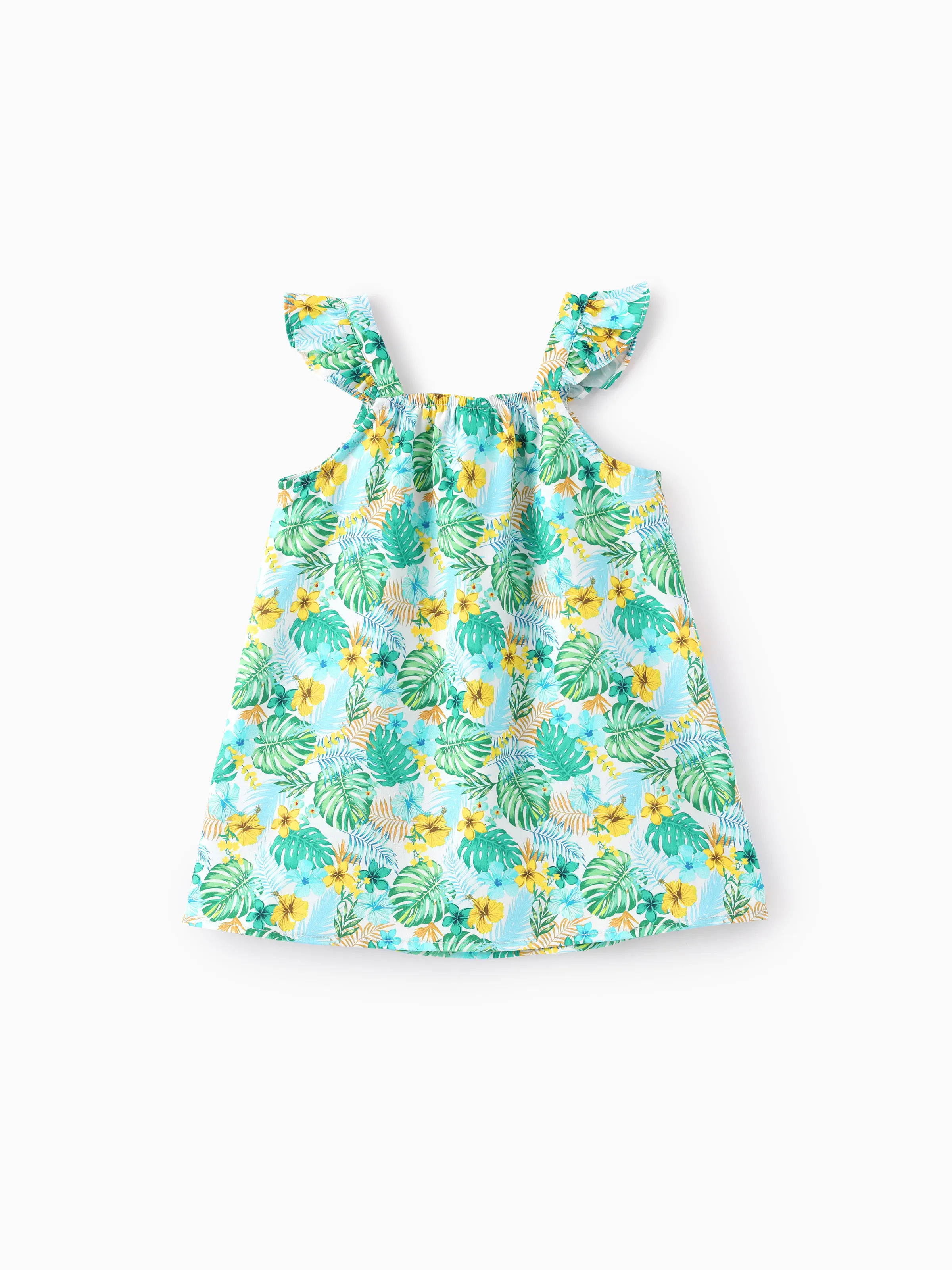 Ocean Vibes Baby Girl Tropical island Leaf Print Dress Green