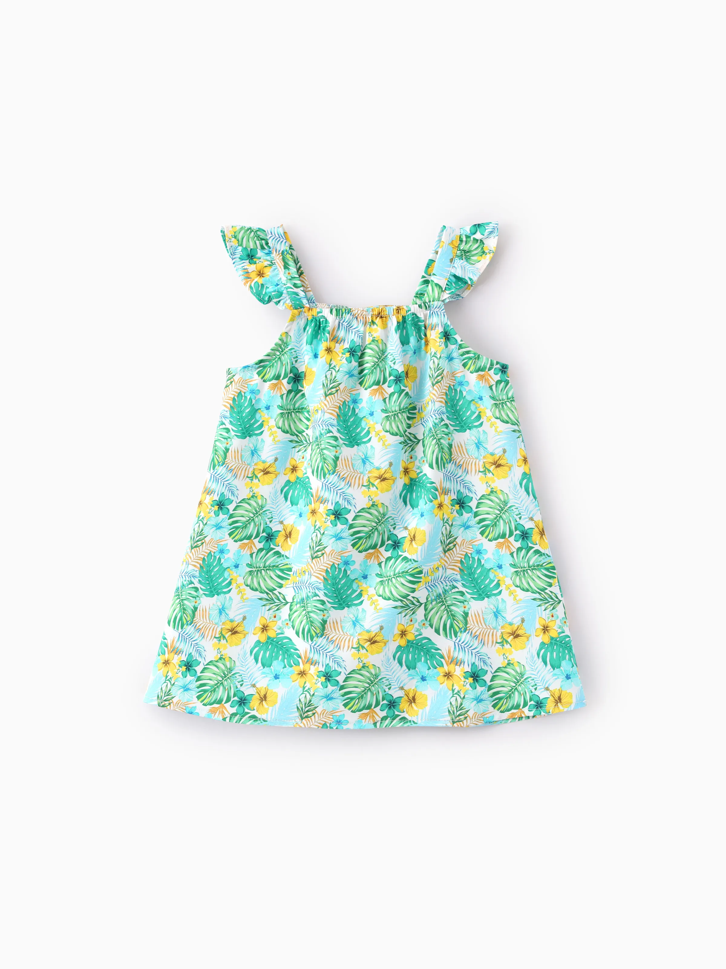 Ocean Vibes Baby Girl Tropical island Leaf Print Dress Green