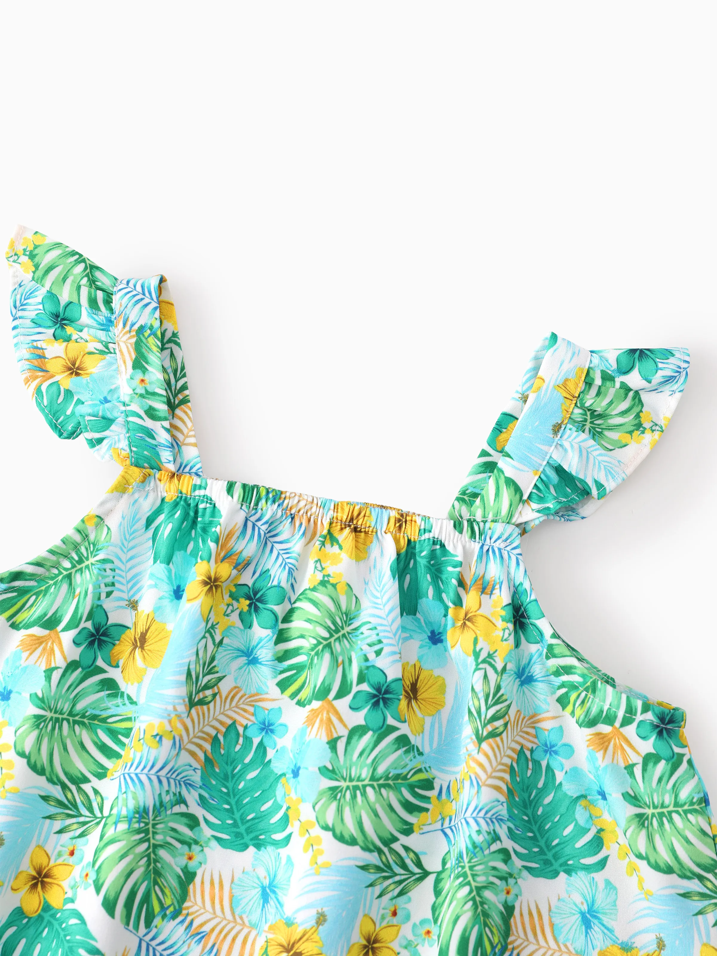Ocean Vibes Baby Girl Tropical island Leaf Print Dress Green