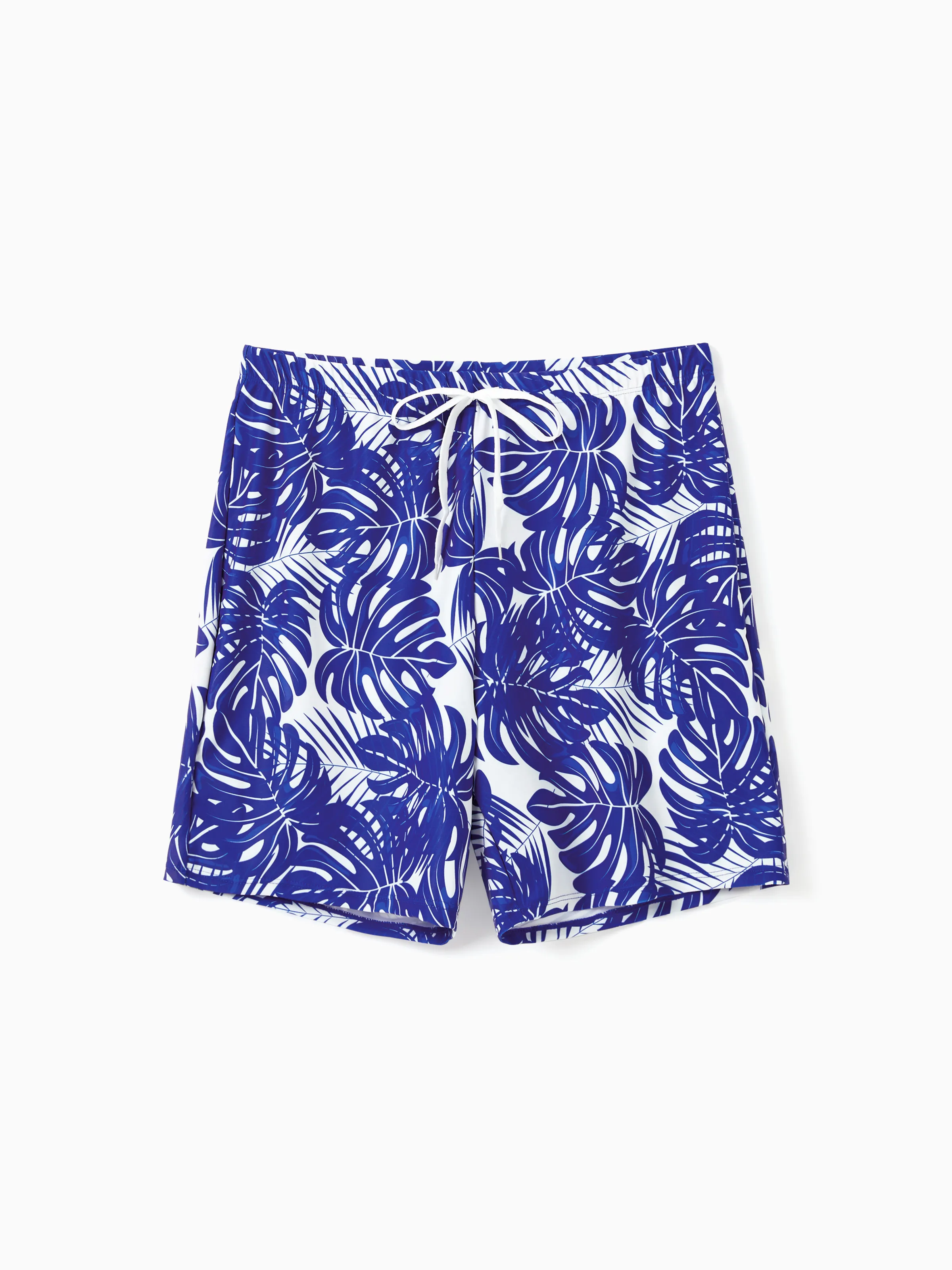 Daddy & Daughter Tropical Leaf Print Swim Trunks or Hollow-out  Crisscross Straps One-piece Swimsuit Blue