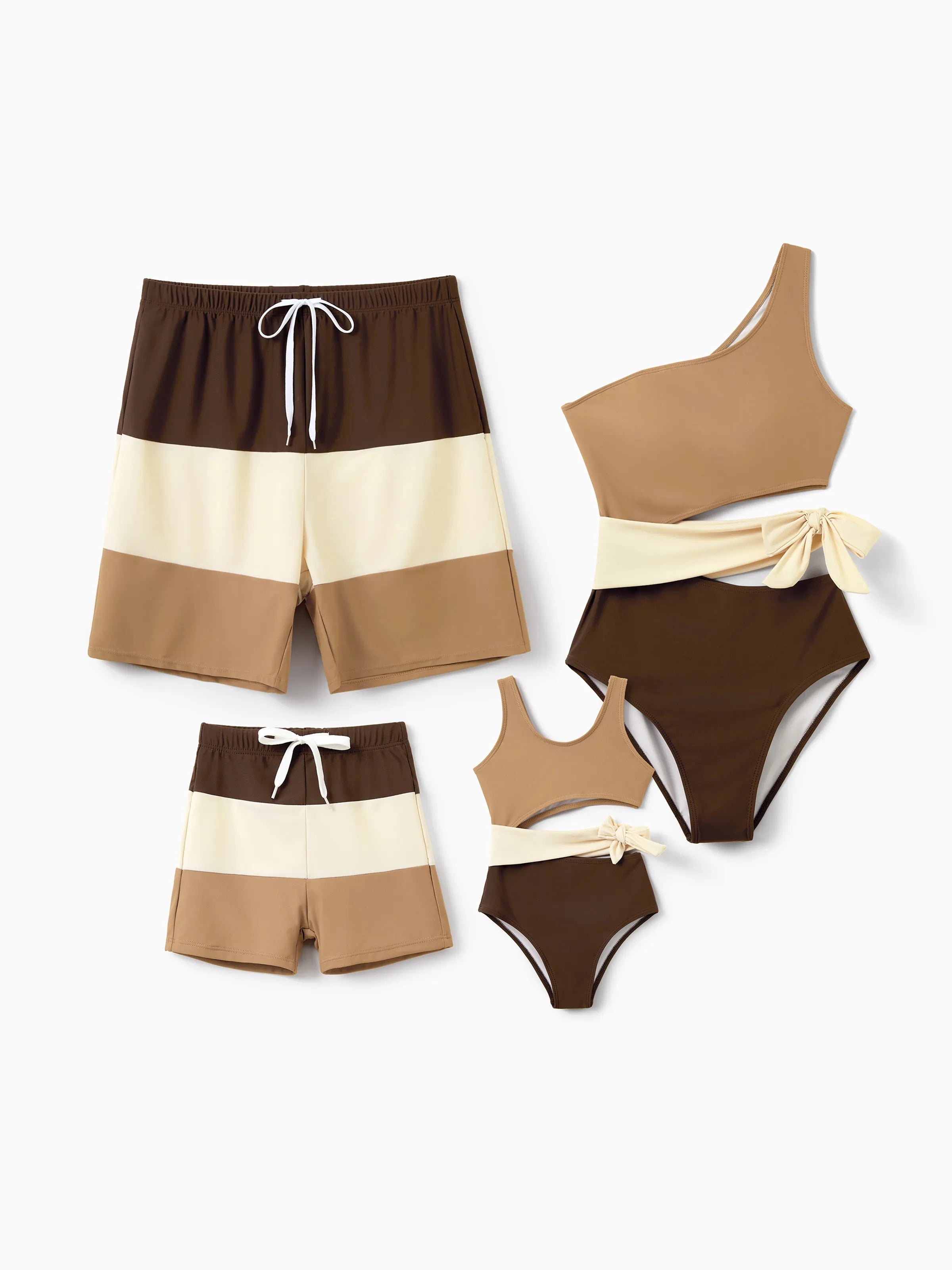 Toddler Girl Color Block Swimsuits, Summer Beach Vacation Swimwear Coffee