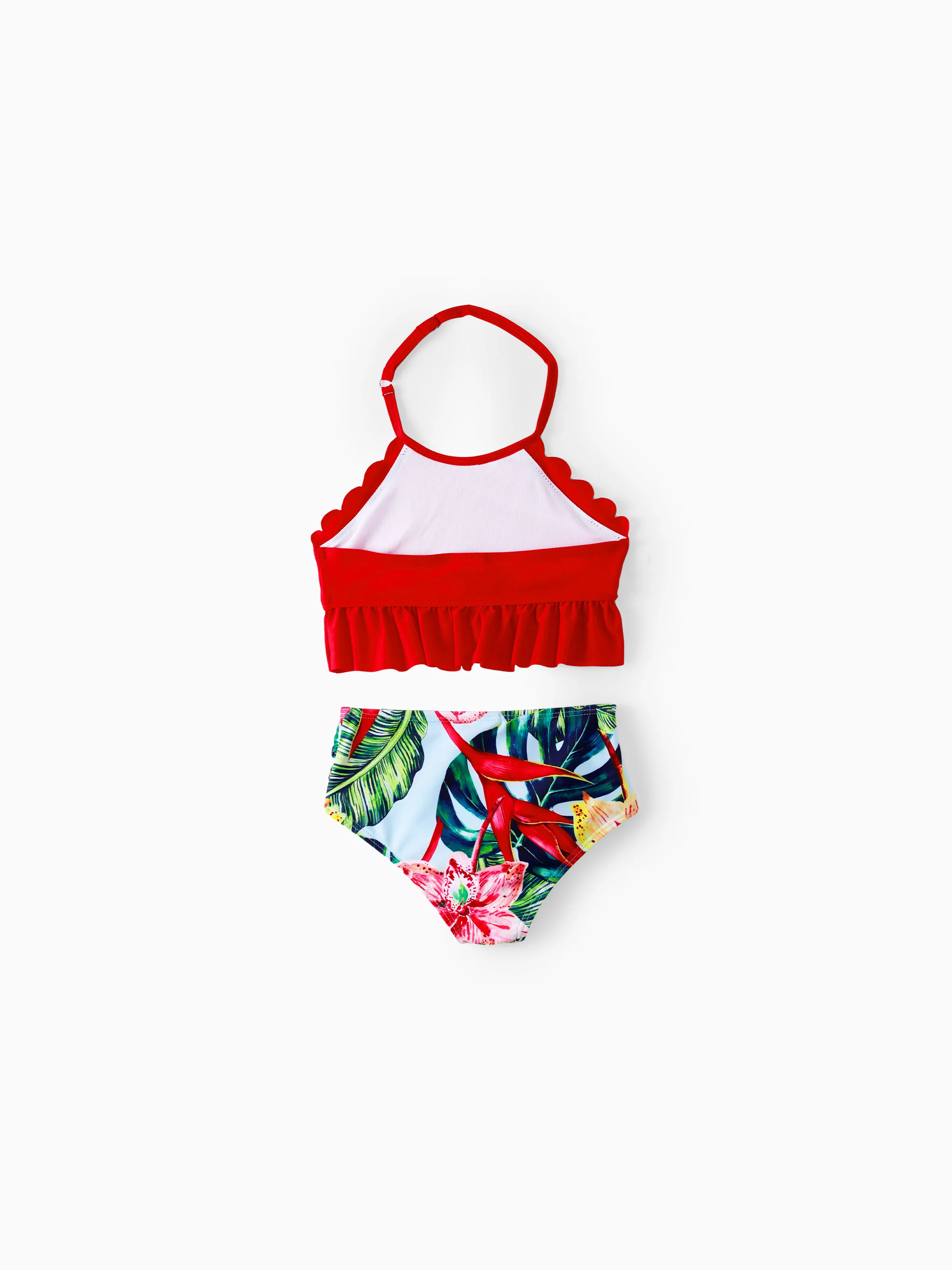 Toddler Girl Floral Drawstring Ruched Shell Edge Bikini Red