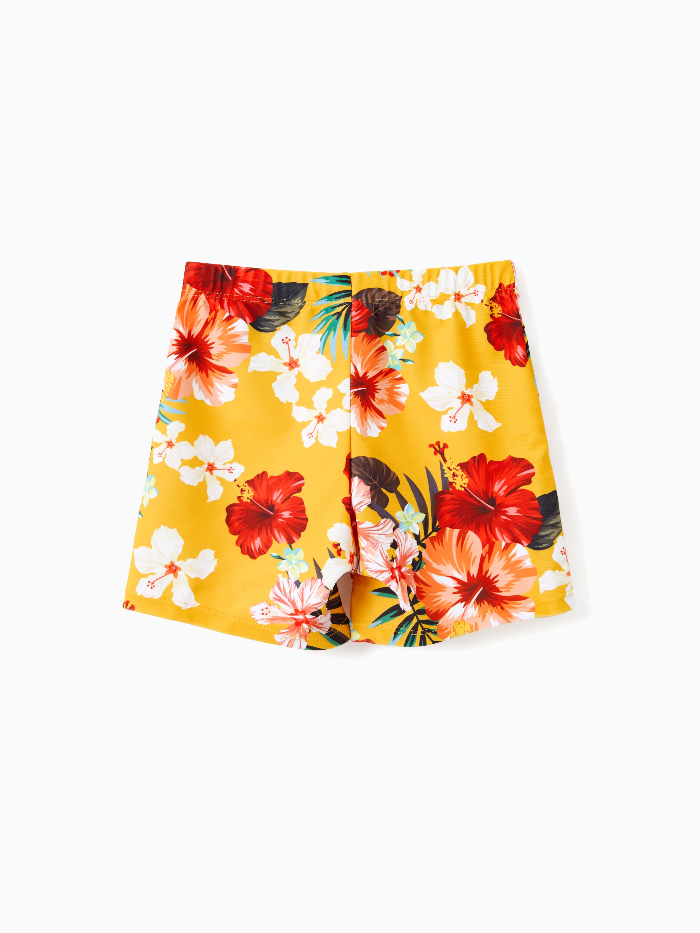 Toddler Boy Floral Drawstring Swim Trunks with Triangle Swim Bottom Yellow