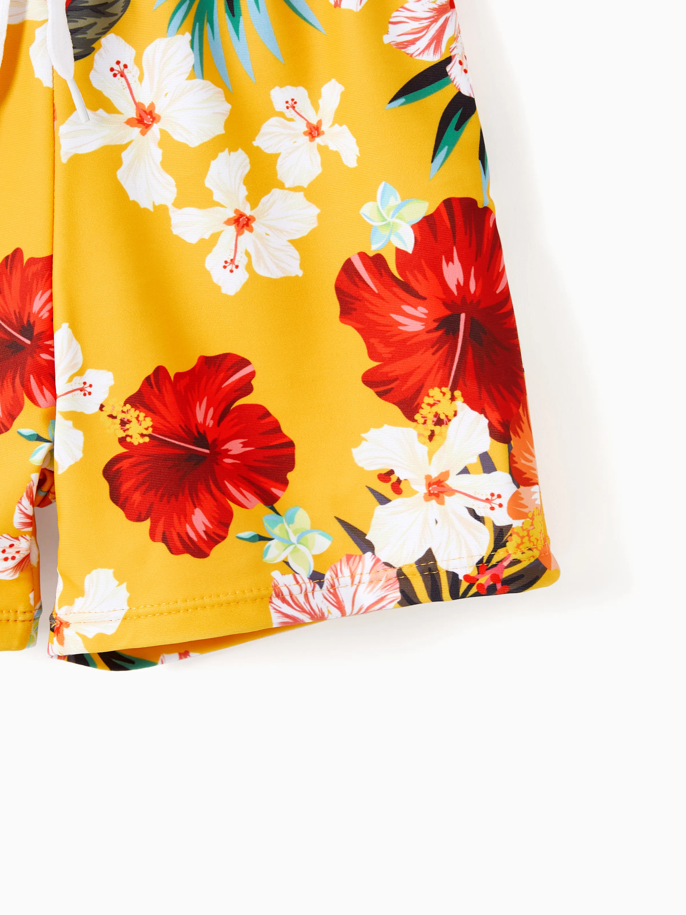 Toddler Boy Floral Drawstring Swim Trunks with Triangle Swim Bottom Yellow