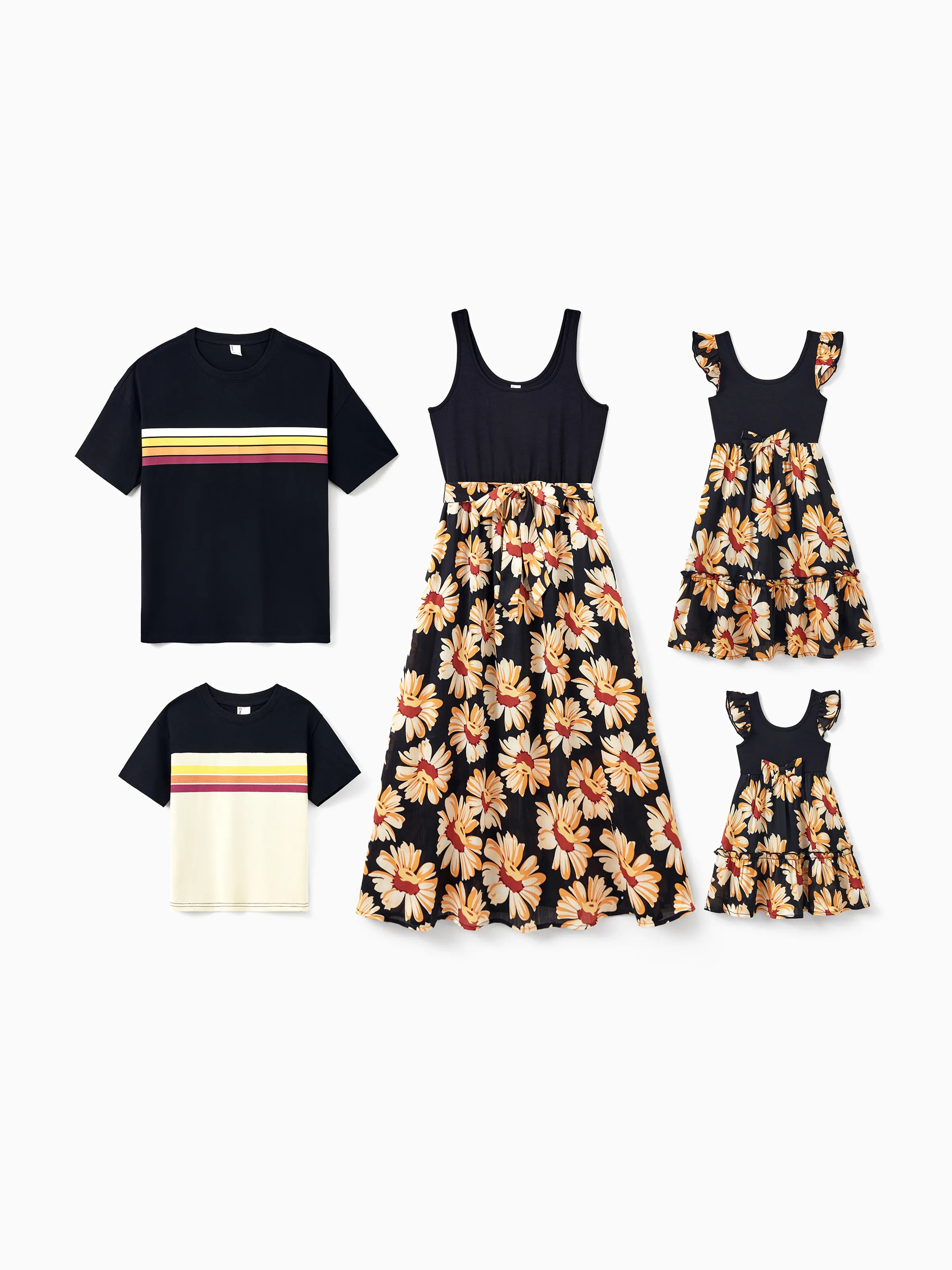 Toddler/Kid Girl Set Floral Sleeveless Strappy Dress Black