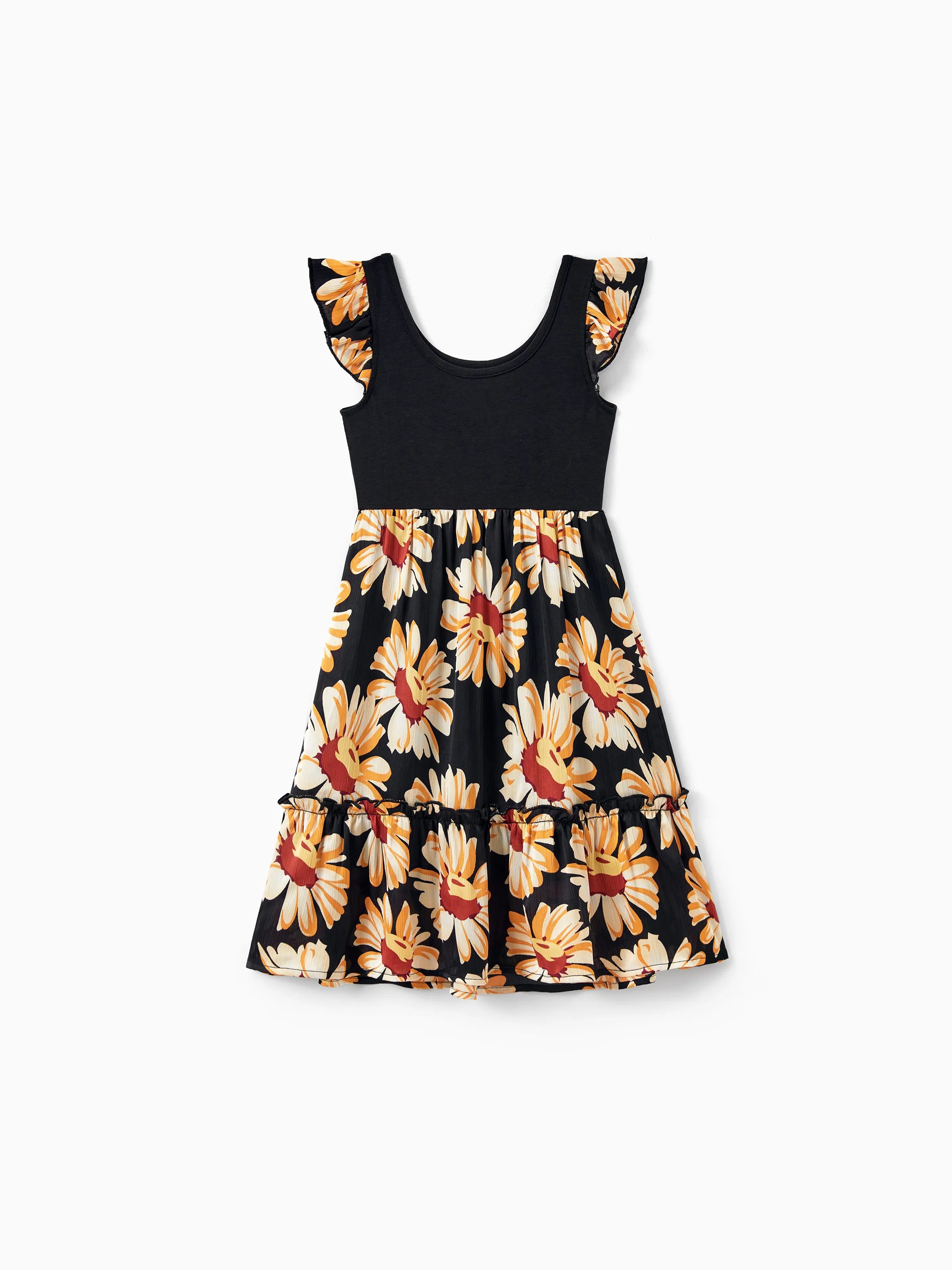 Toddler/Kid Girl Set Floral Sleeveless Strappy Dress Black