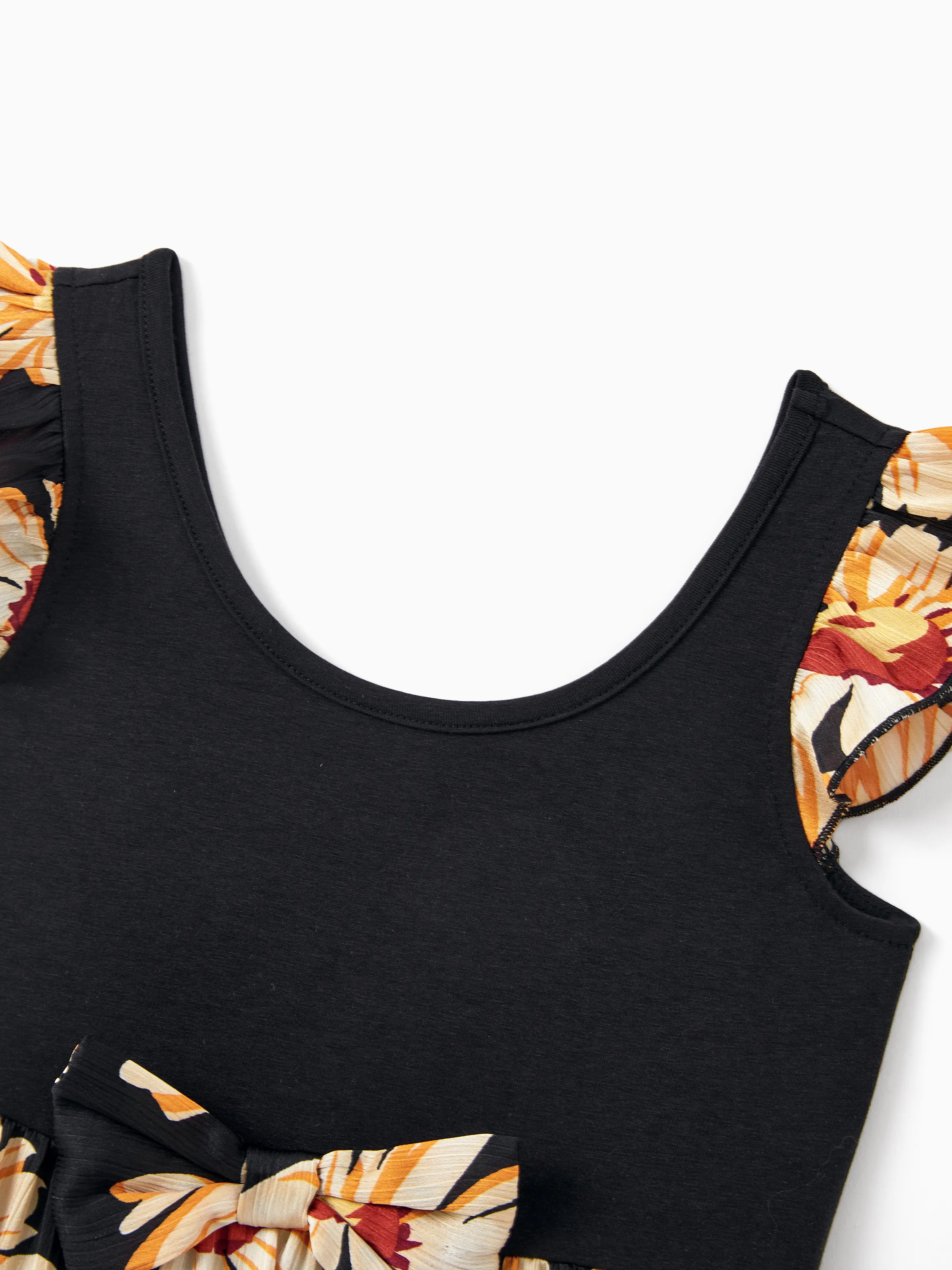 Toddler/Kid Girl Set Floral Sleeveless Strappy Dress Black