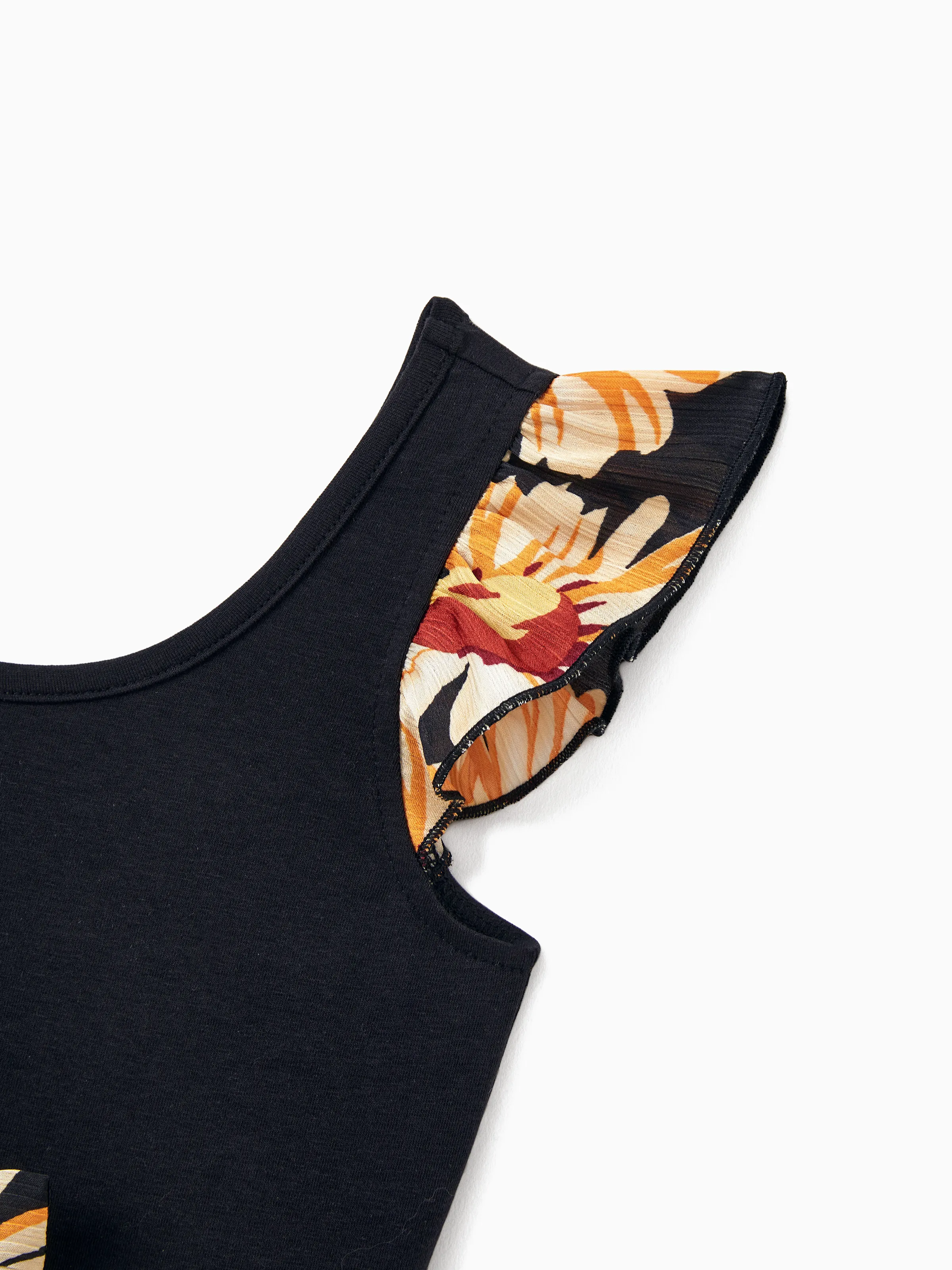 Toddler/Kid Girl Set Floral Sleeveless Strappy Dress Black