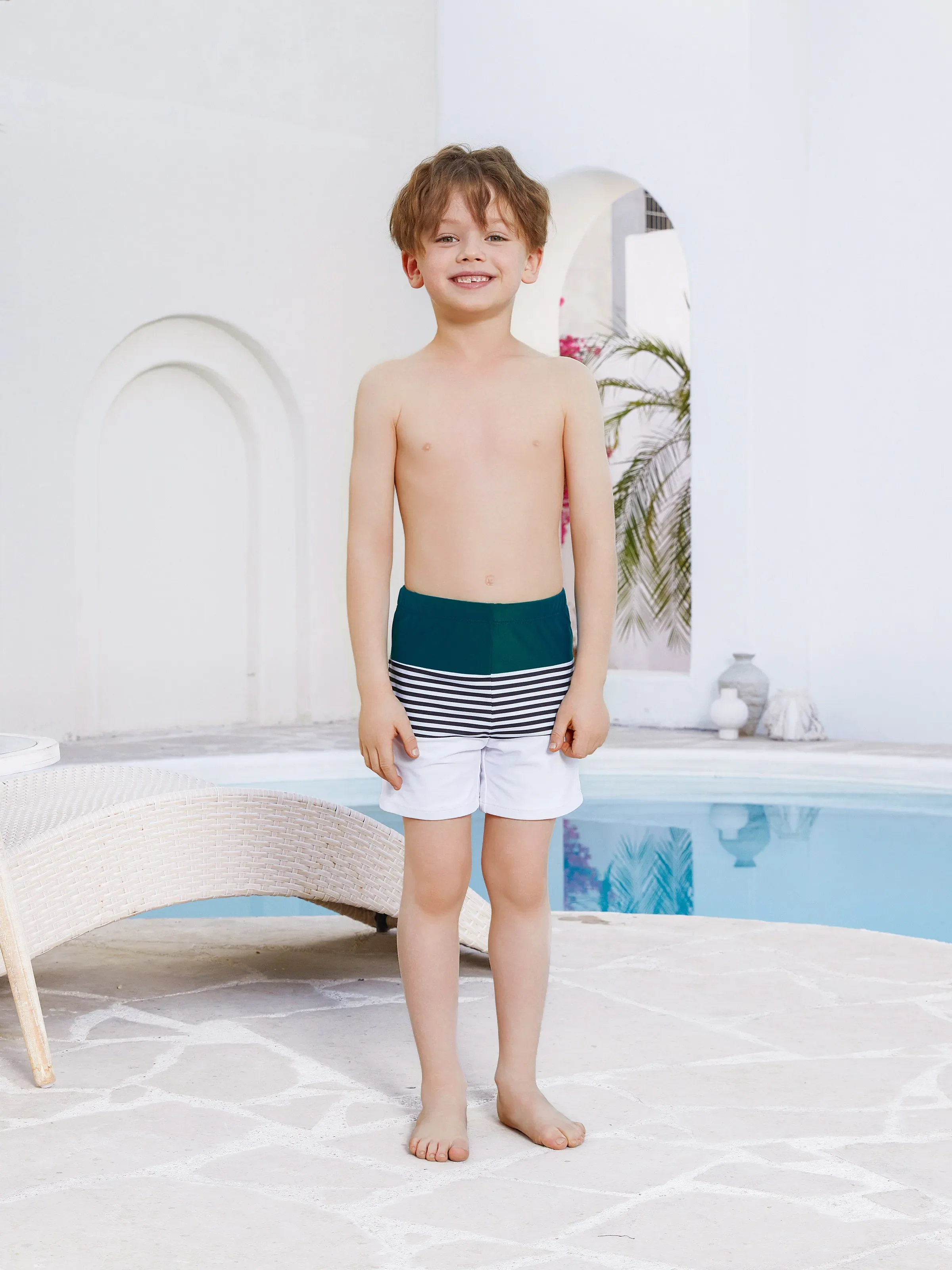 Toddler Boy Colorblock Striped Spliced Swim Trunks Shorts DeepTurquoise