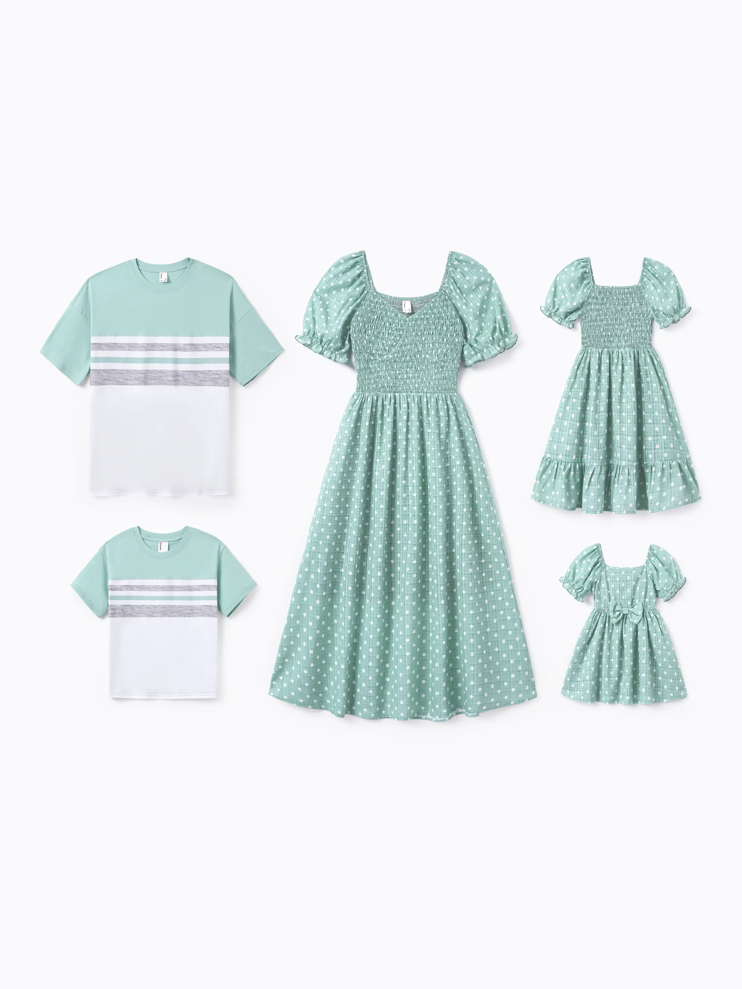 Toddler/Kid Girl Polka Dot Puff-sleeve Dress, Perfect for Family Outings & Photos Light Green
