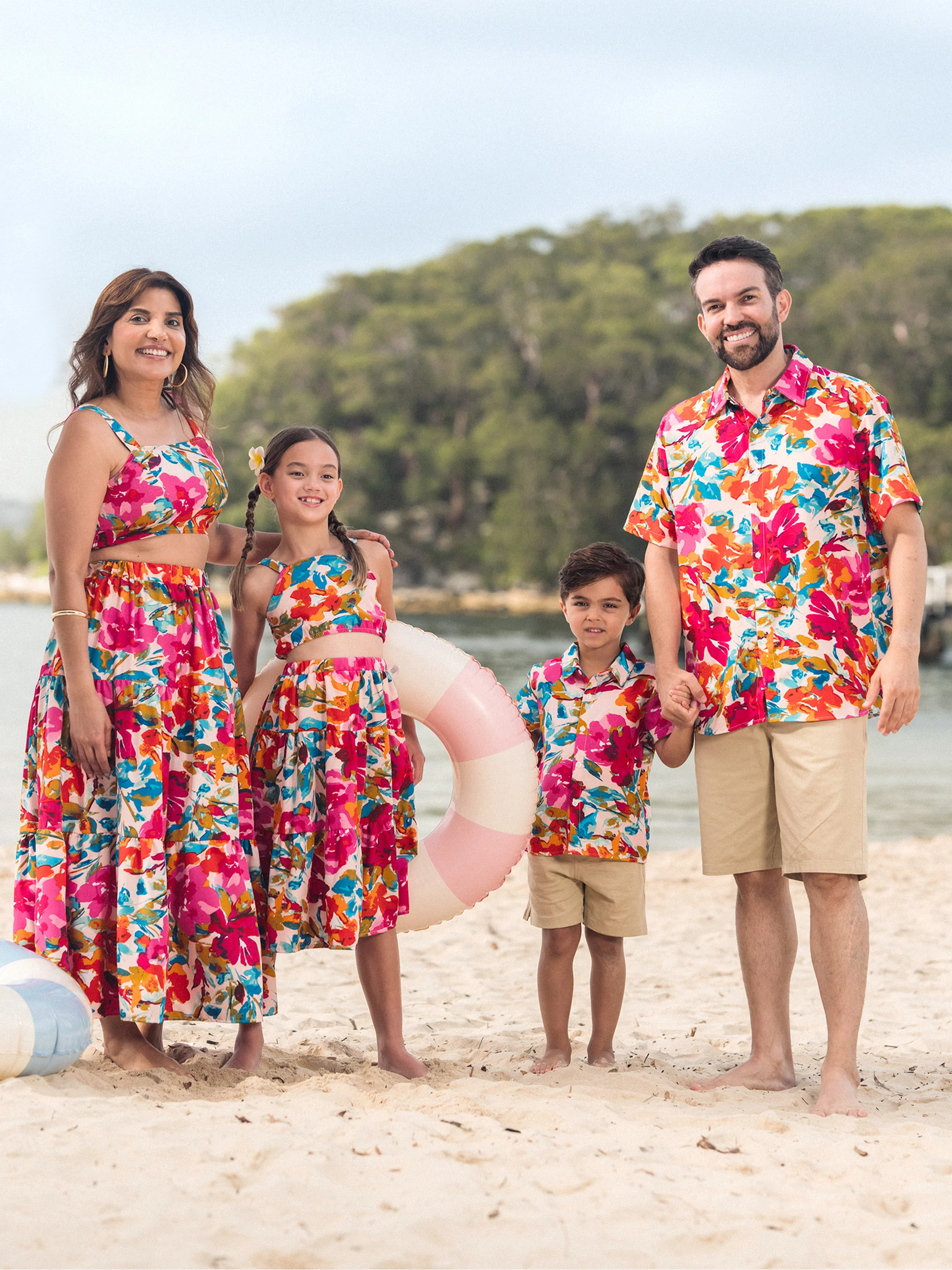 Colorful Family Matching Outfits Sleeveless Strap Top and Skirt Co-ord Set & Shirt Sets Summer Vacation Clothe for Beach, Photoshoots, Travel Hot Pink