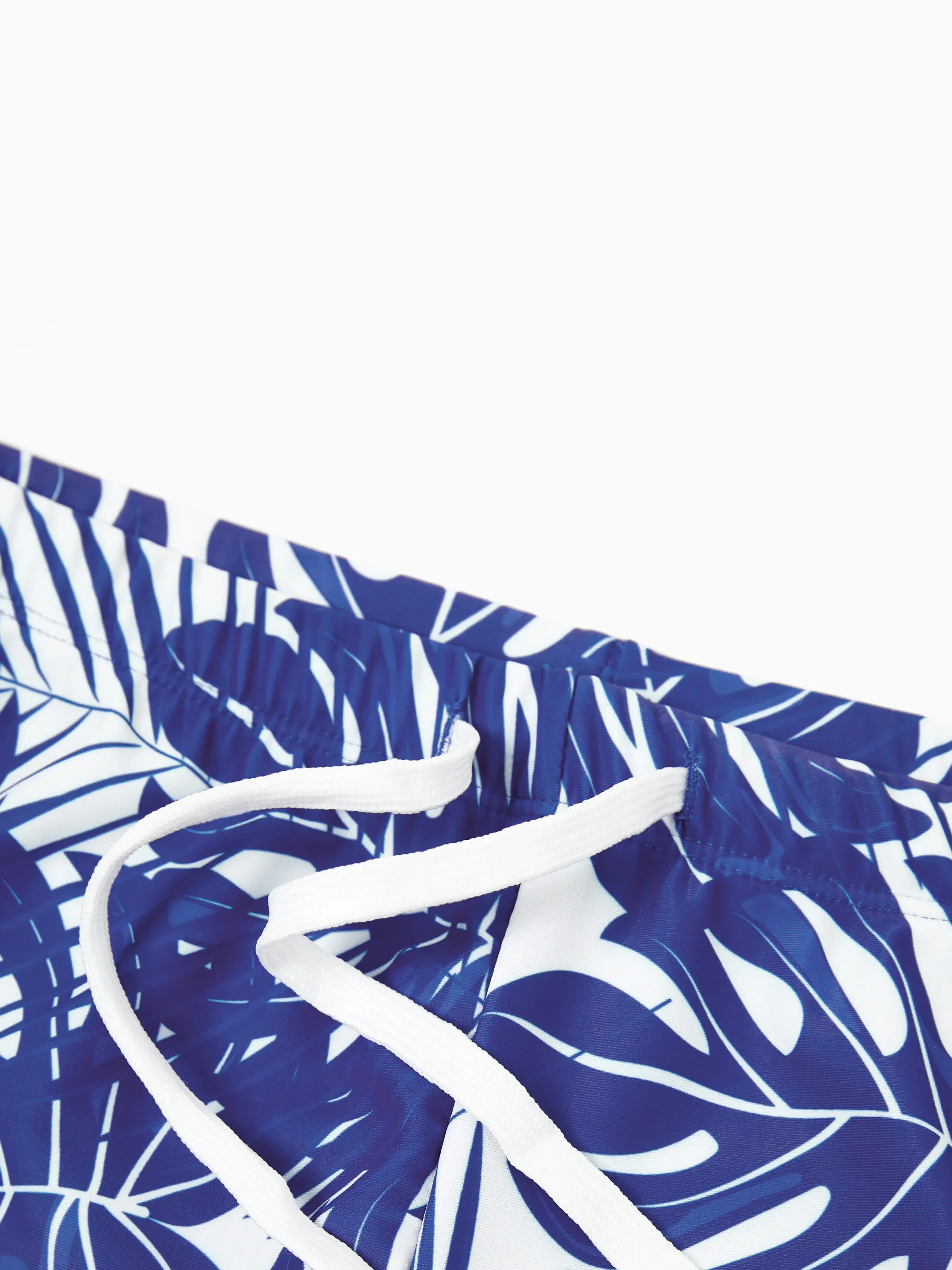 Daddy & Son Tropical Leaf Print Swim Trunks Blue