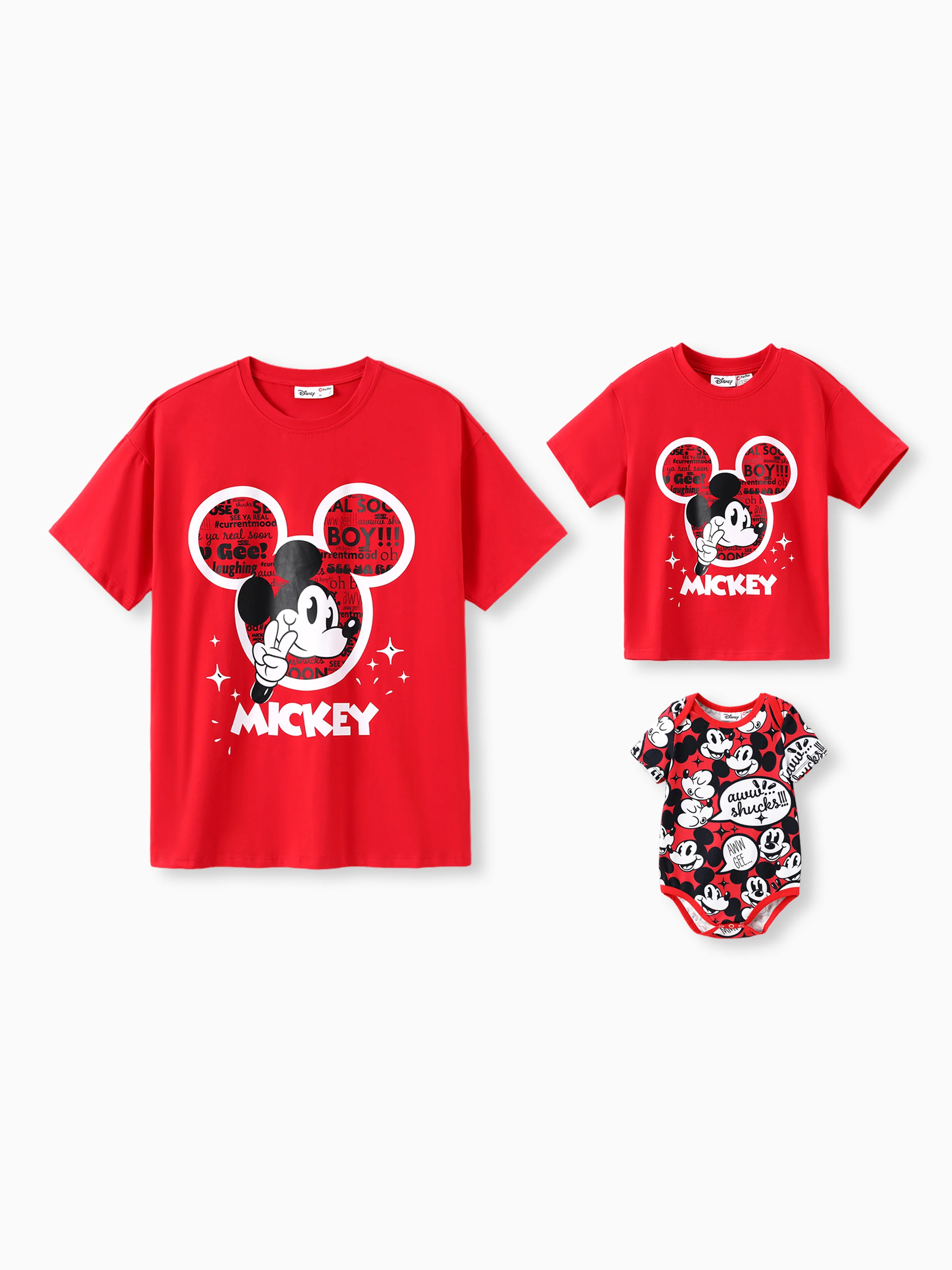 Disney Mickey and Friends Daddy and Me Family matching 1pc Mickey Mouse Graffiti Cotton T-shirt or Colorblock Dress with Built-in Shorts & Pockets or Naia™ Allover Romper  Red