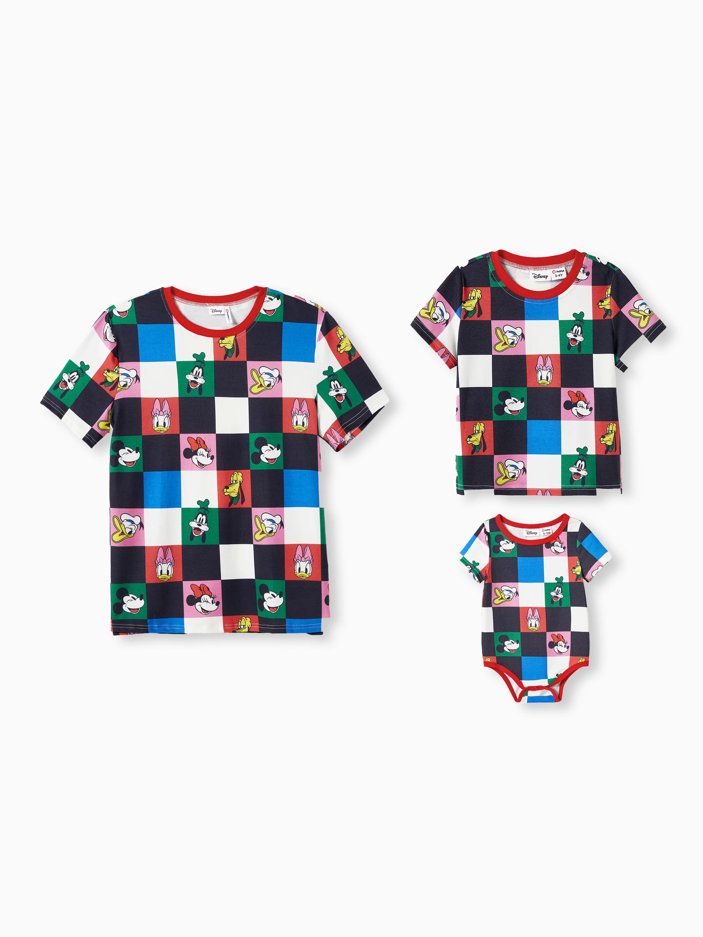 Disney Mickey and Friends Daddy and Me Family Matching Naia™ Colorful Checkered Pattern Top/Sleeveless Dress/Onesie Multi-color