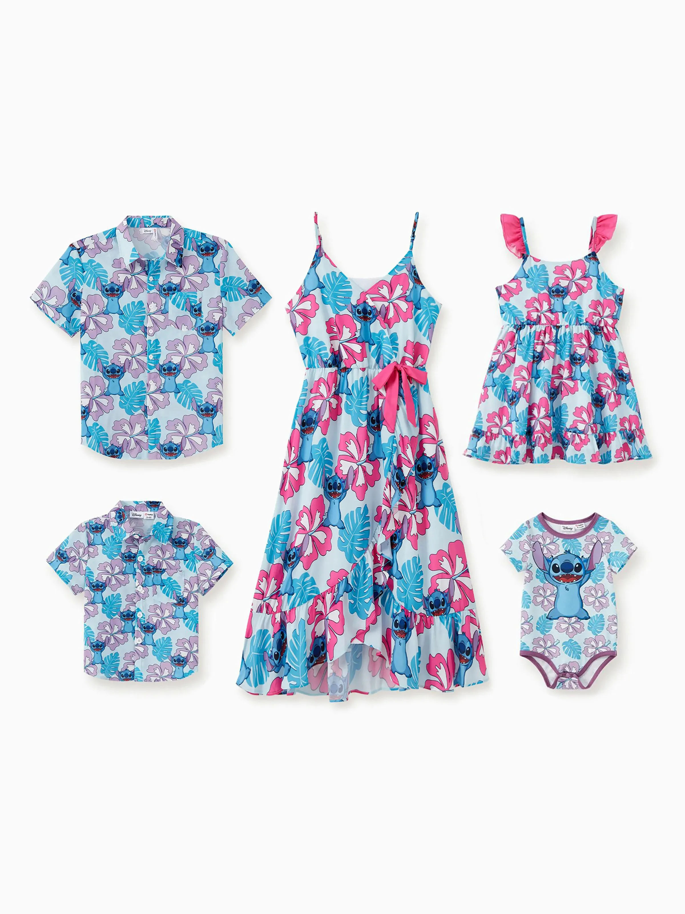 Disney Stitch Toddler/Kid Girl Naia™ Stitch and Hawaii Style Floral Print Sleeveless Dress Multi-color