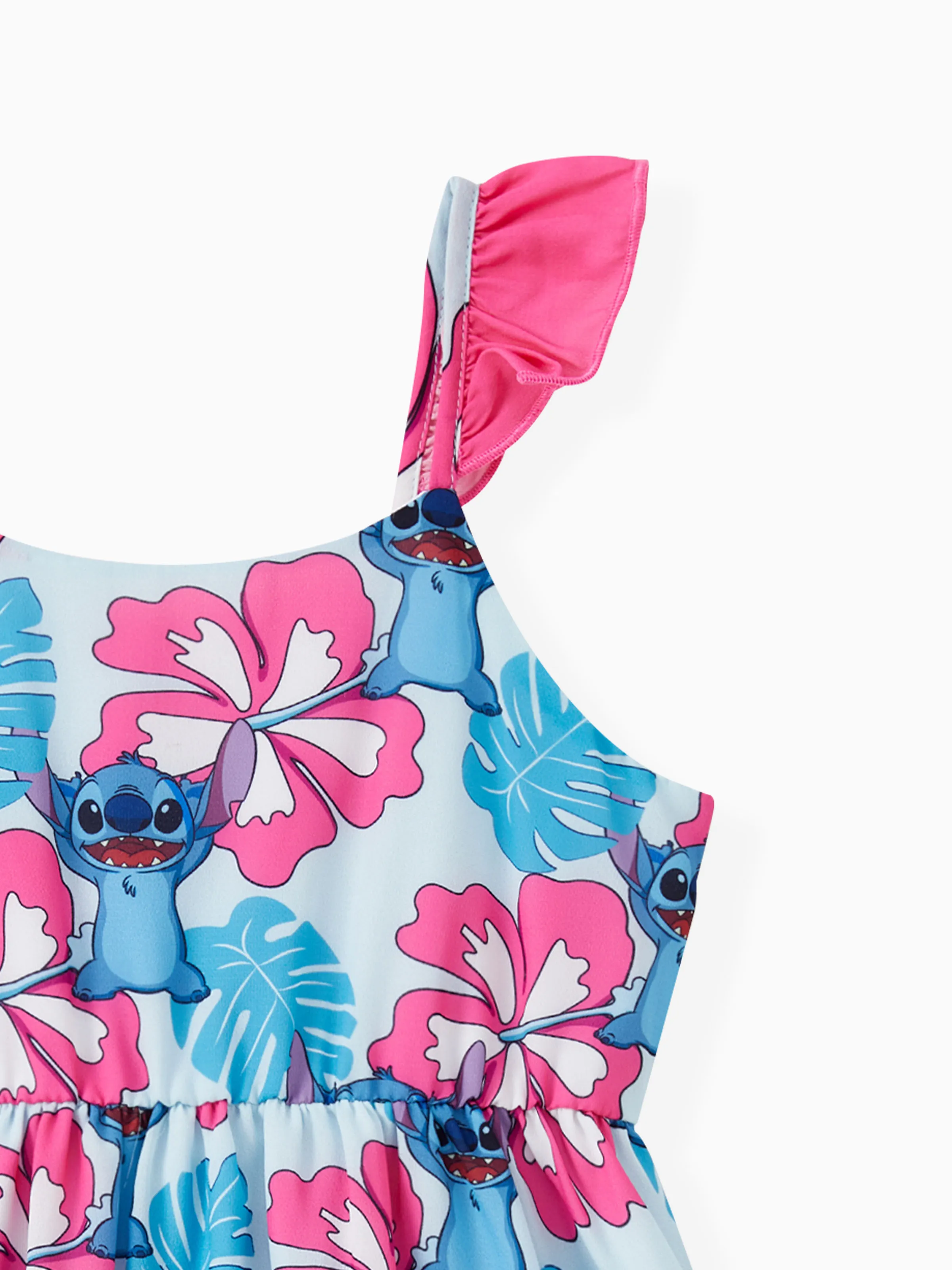 Disney Stitch Toddler/Kid Girl Naia™ Stitch and Hawaii Style Floral Print Sleeveless Dress Multi-color