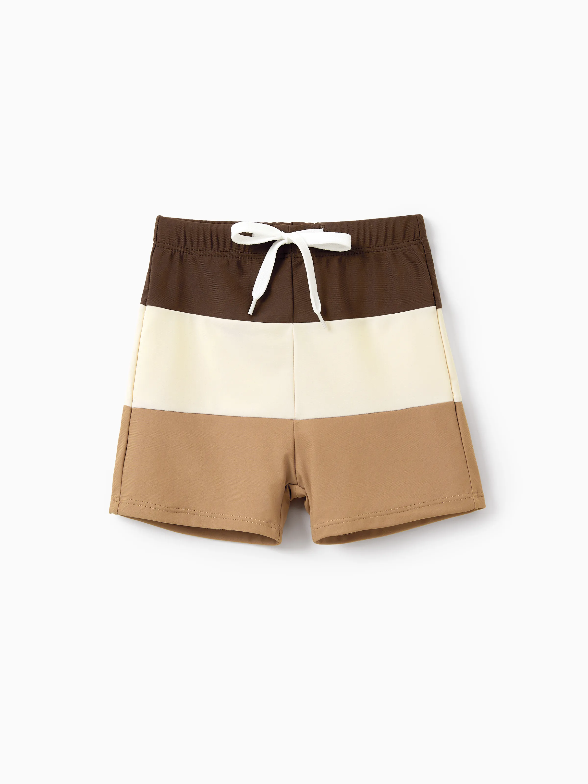 Toddler Boy Color Block Swim Trunks, Summer Beach Vacation Swimwear Coffee
