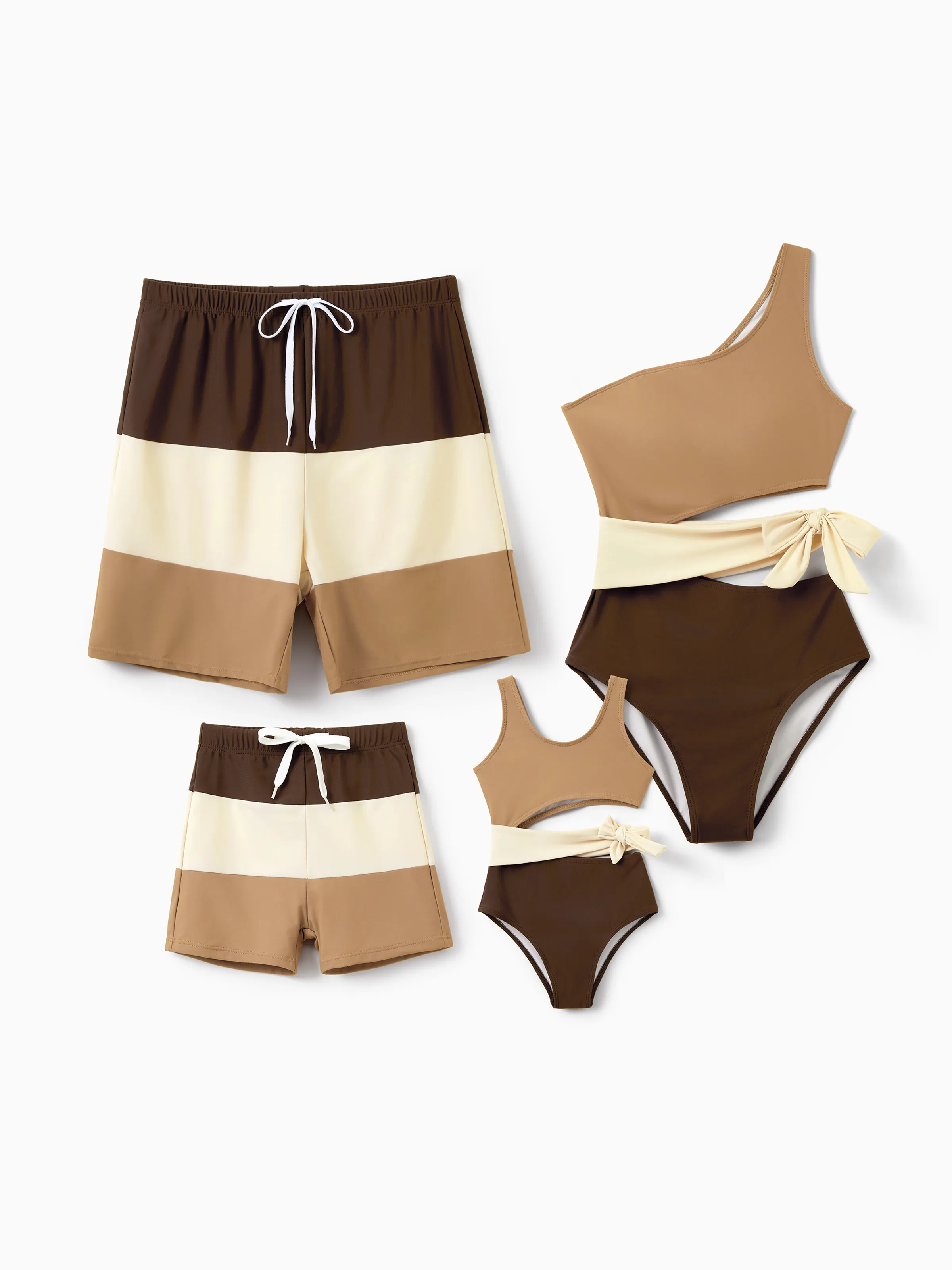 Toddler Boy Color Block Swim Trunks, Summer Beach Vacation Swimwear Coffee