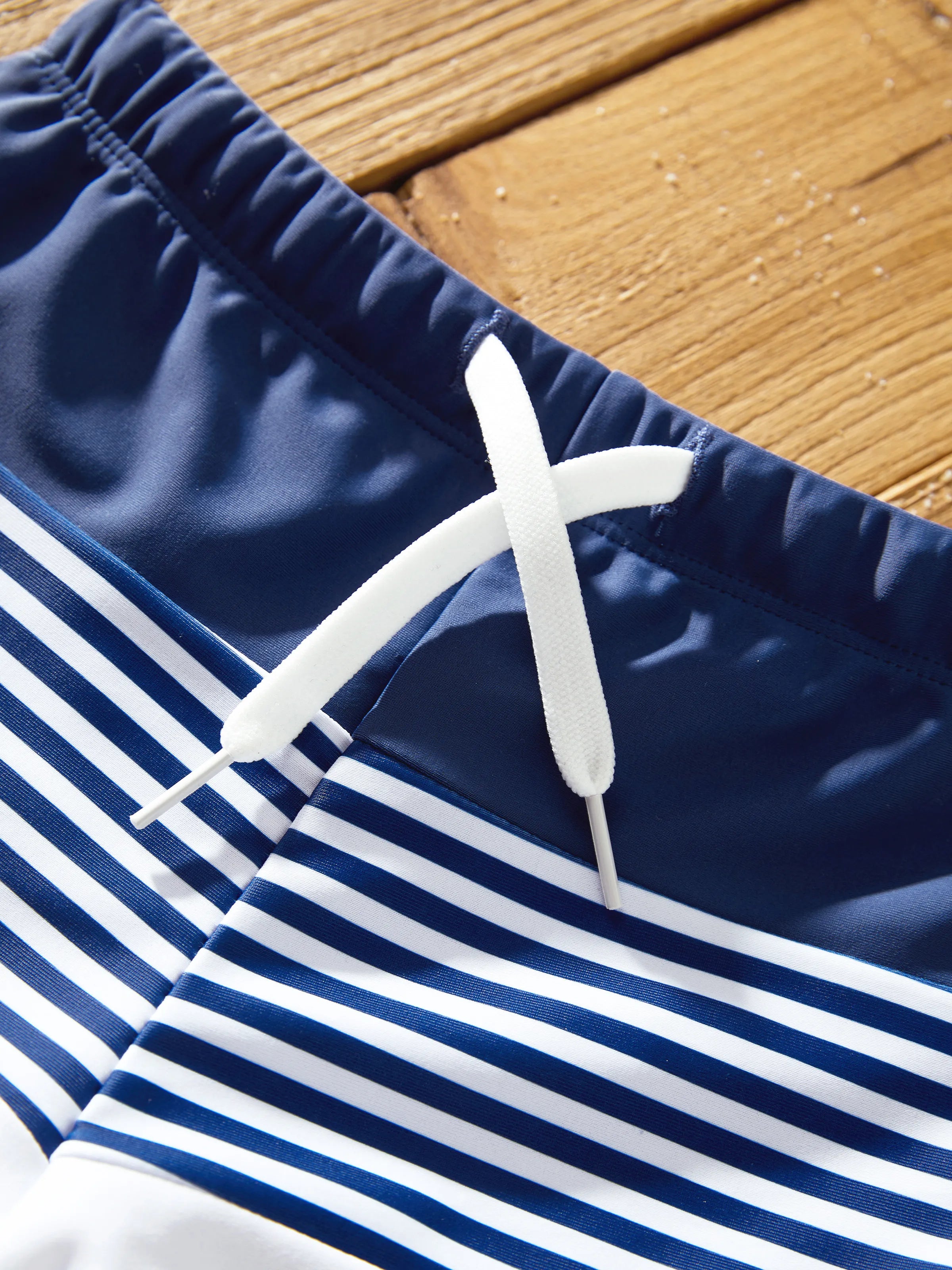 Toddler Boy Stripe Swim trunks - Tight Fit Polyester Spandex Matching Outfits Dark Blue+white