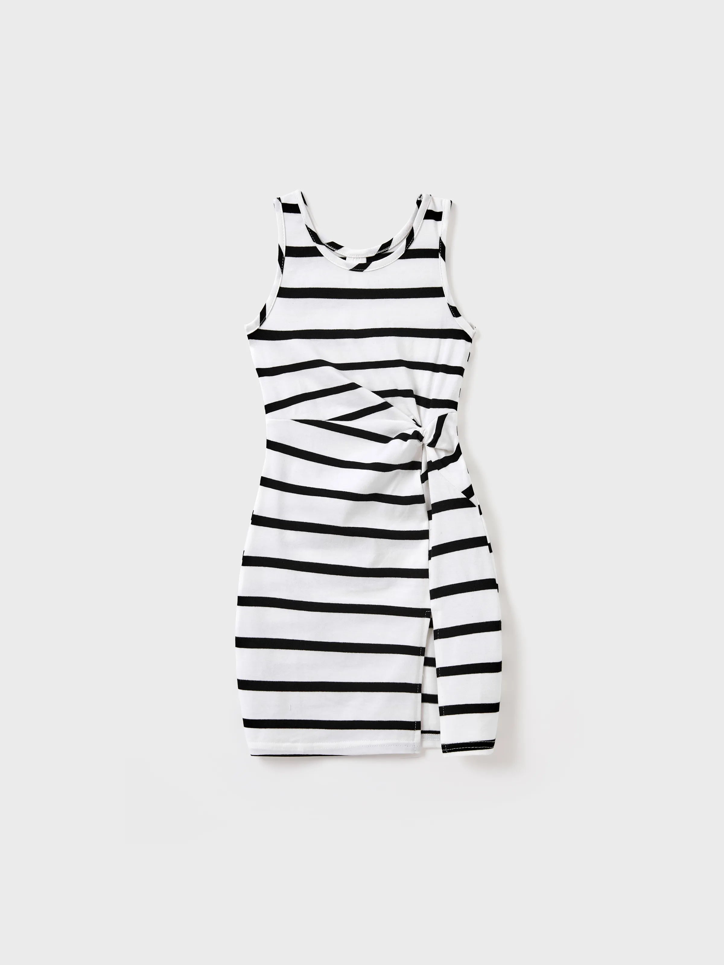 Toddler/Kid Girl Cotton Black and White Stripe Strap Bodycon Dress  Black+White