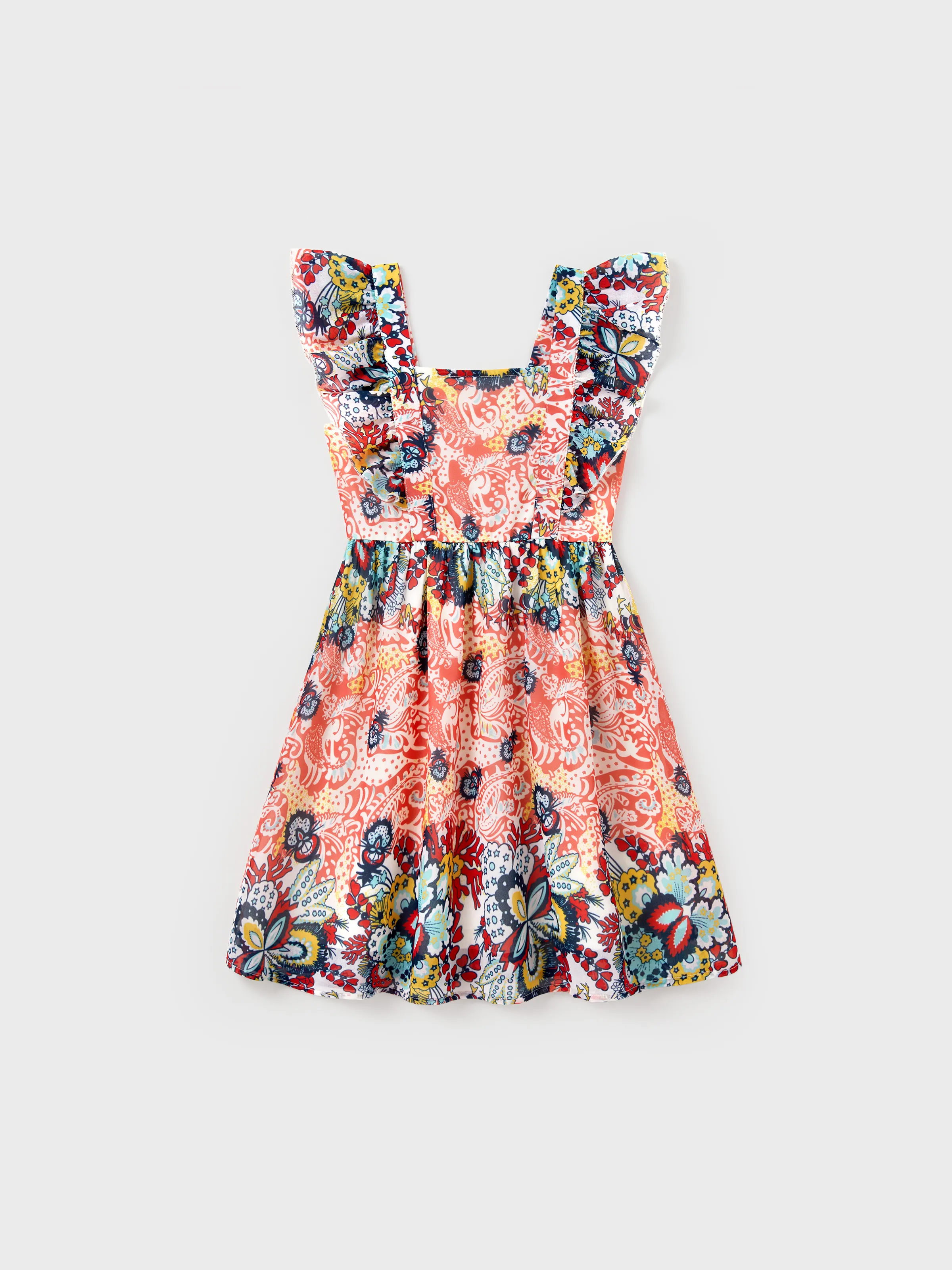 26793-toddler-kid-girl-floral-print-flutter-sleeveless-dress-orange-red-1.webp Toddler/Kid Girl Floral Print Flutter Sleeveless Dress Orange red