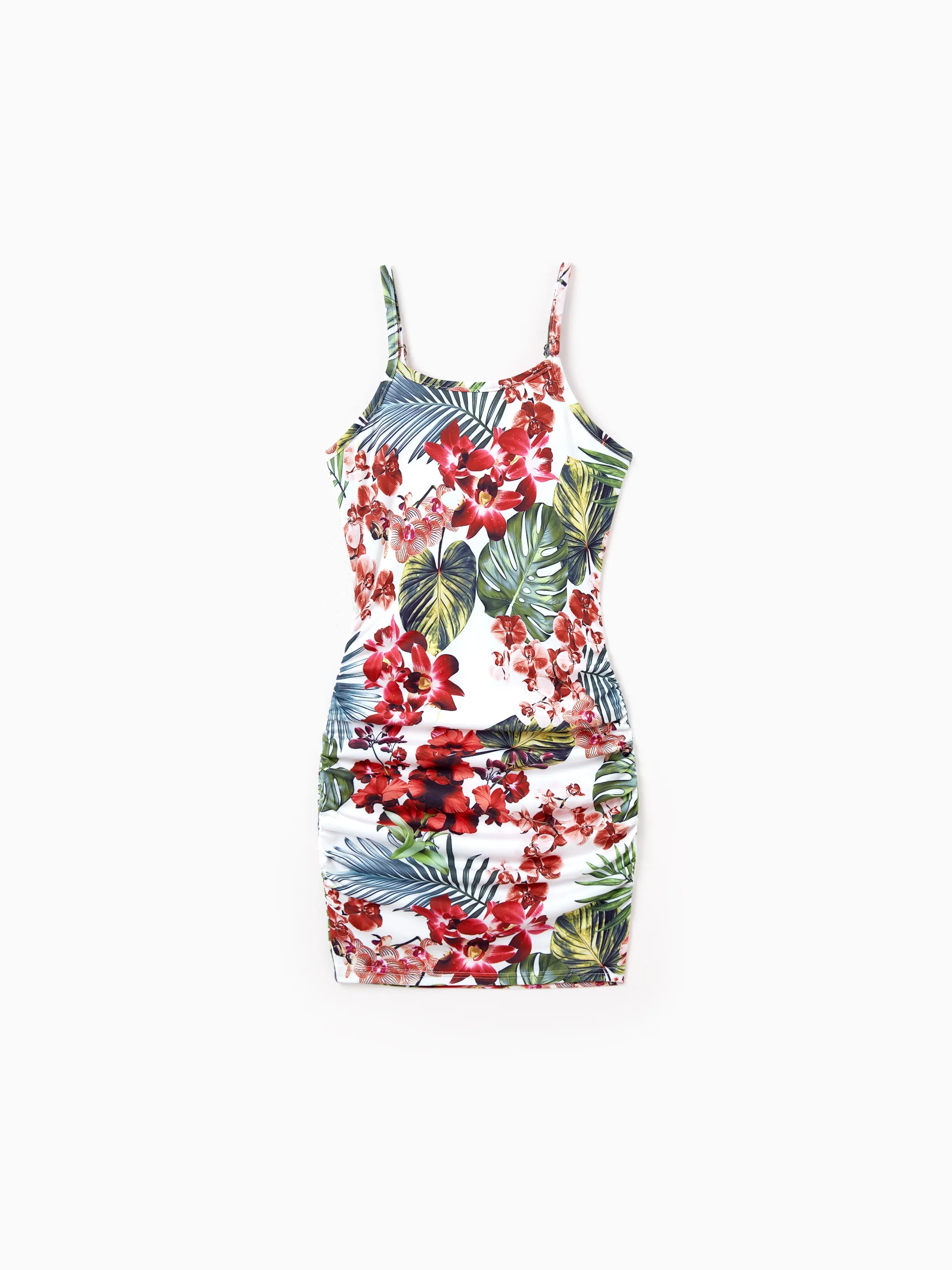 26799-toddler-kid-girl-floral-print-tropical-print-spaghetti-strap-body-con-dress-perfect-for-summer-vacations-family-photos-red-1.jpg Toddler/Kid Girl Floral Print Tropical Print Spaghetti Strap Body-con Dress, Perfect for Summer Vacations & Family Photos Red