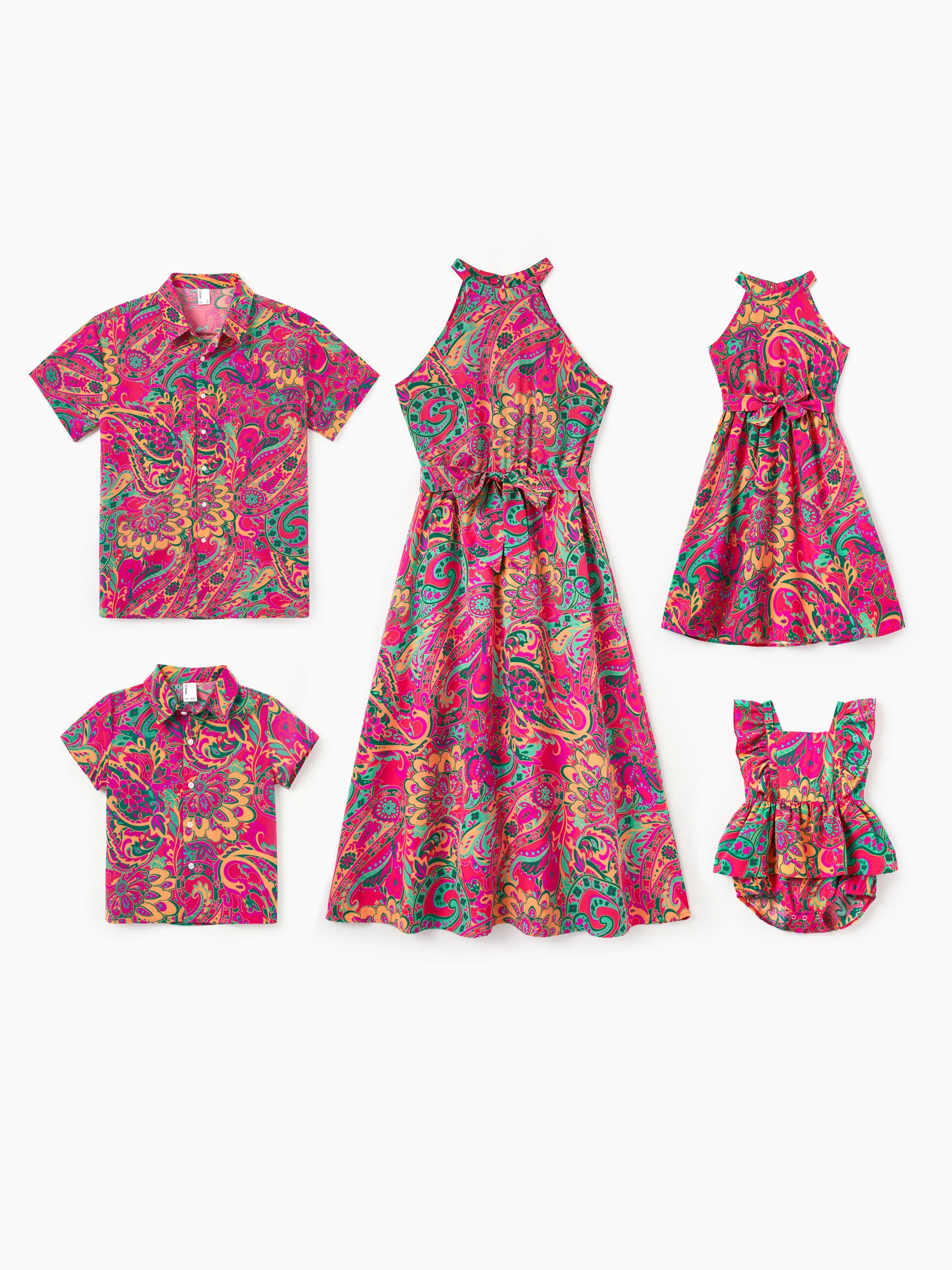 Toddler/Kid Girl Outfit Set Sleeveless Halter Belted Dress for Summer Vacation  Hot Pink