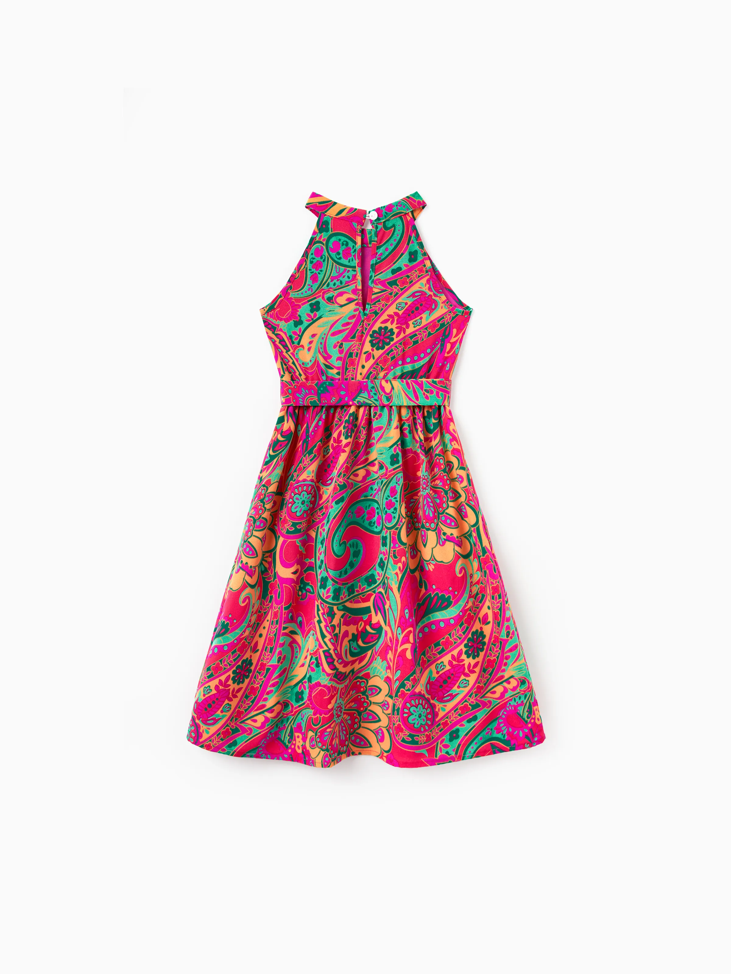 Toddler/Kid Girl Outfit Set Sleeveless Halter Belted Dress for Summer Vacation  Hot Pink