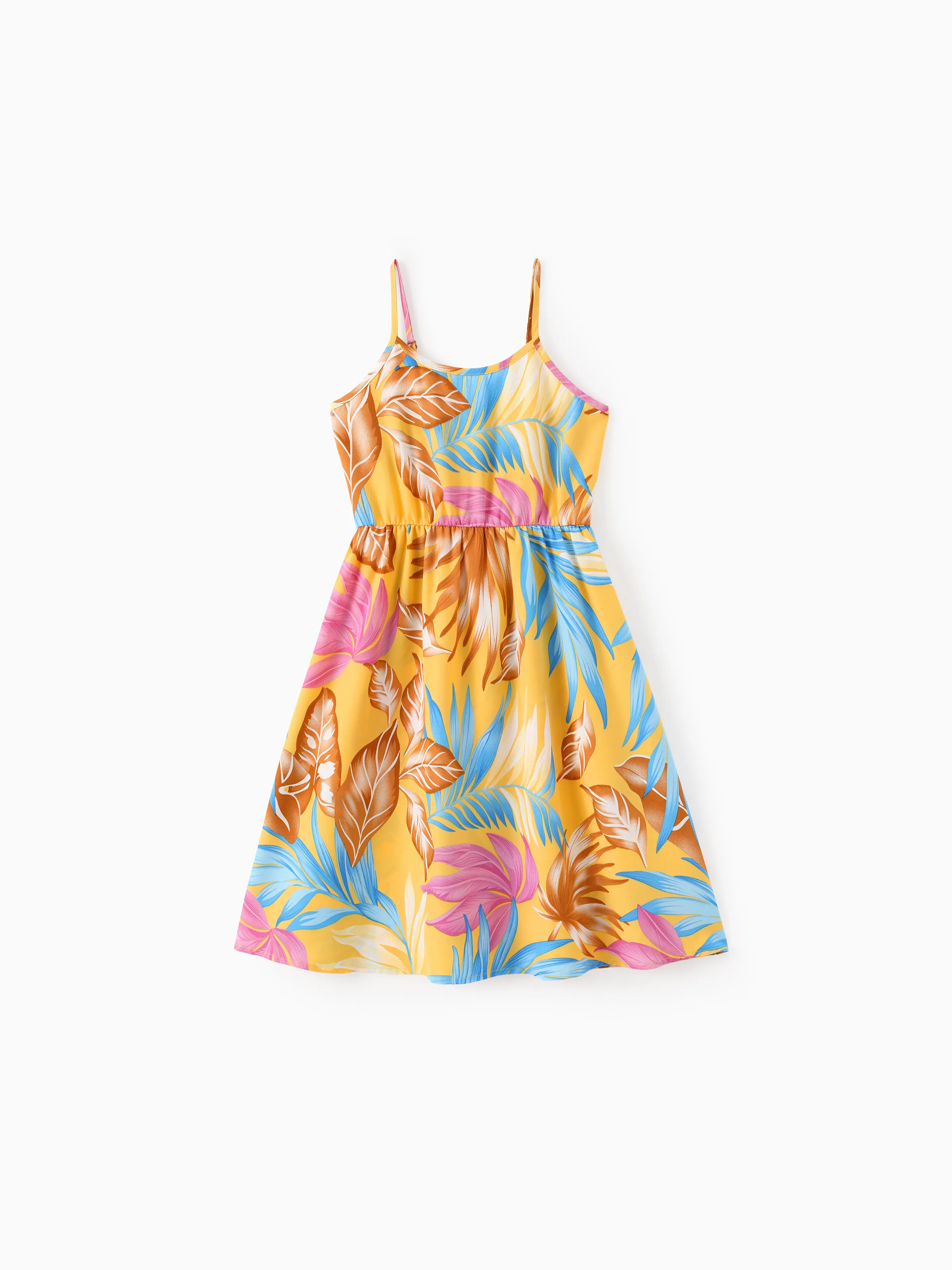 26973-toddler-kid-girl-yellow-set-tropical-leaf-print-strap-dress-yellow-1.webp Toddler/Kid Girl Yellow Set Tropical Leaf Print Strap Dress Yellow