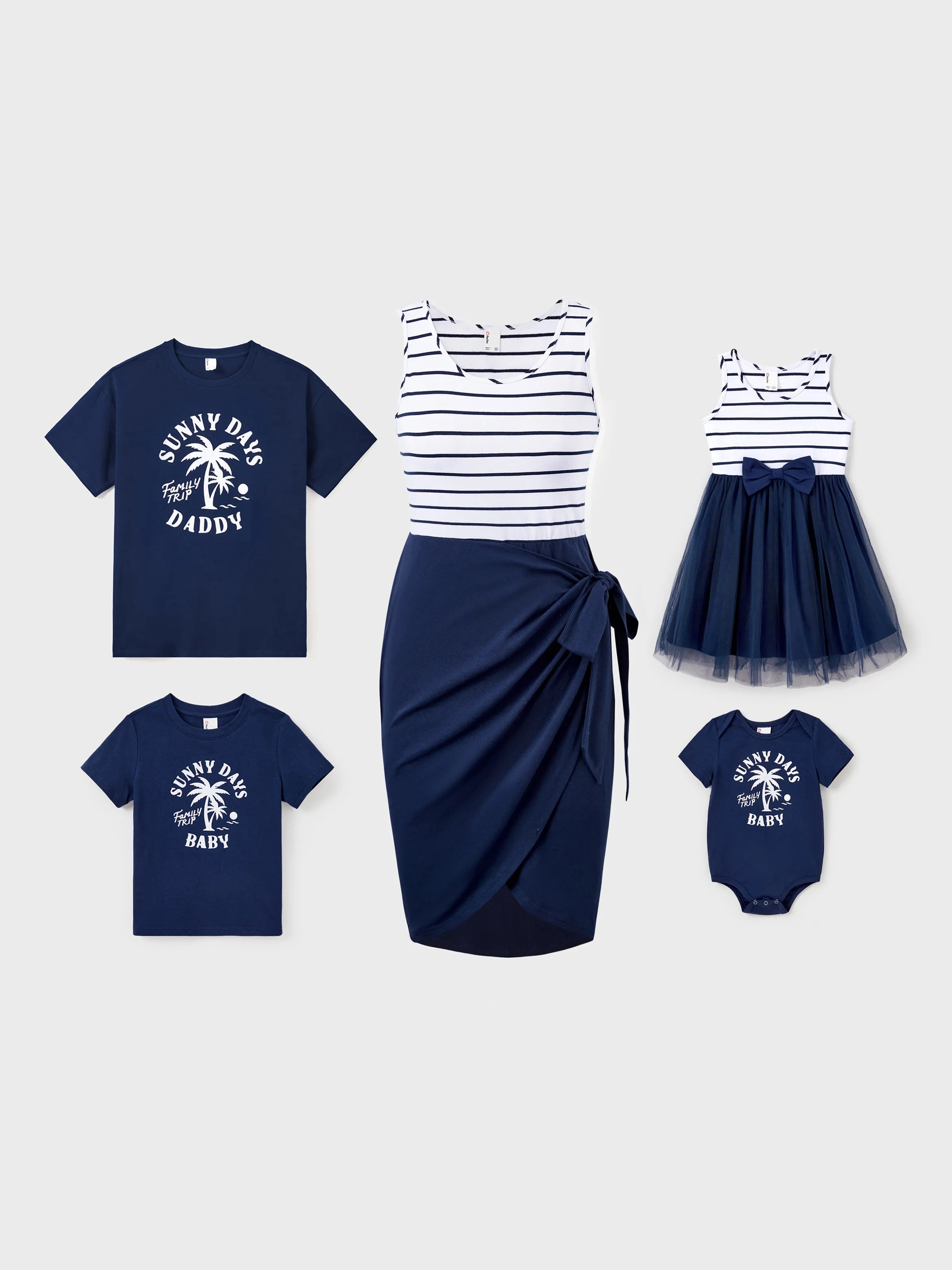 Family Matching Cotton T-Shirt & Dress Set – Sunny Days Palm Print for Dad, Mom, Baby & Toddler, Perfect for Summer Vacations & Family Outings Tibetan blue