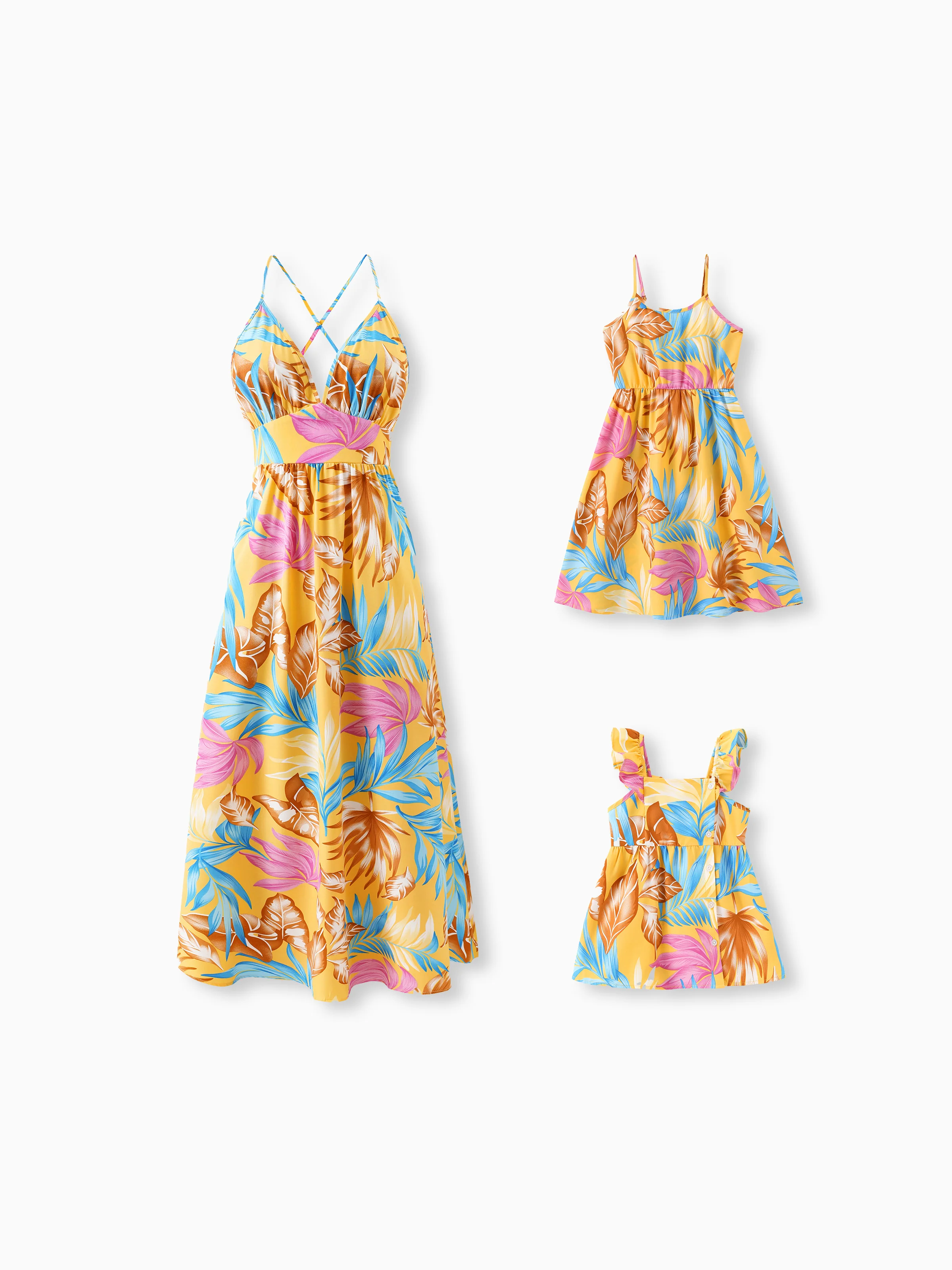 27161-mommy-and-me-family-matching-yellow-set-tropical-leaf-print-short-sleeve-shirt-or-strap-dress-yellow-1.webp Mommy and Me Family Matching Yellow Set Tropical Leaf Print Short-sleeve Shirt or Strap Dress Yellow
