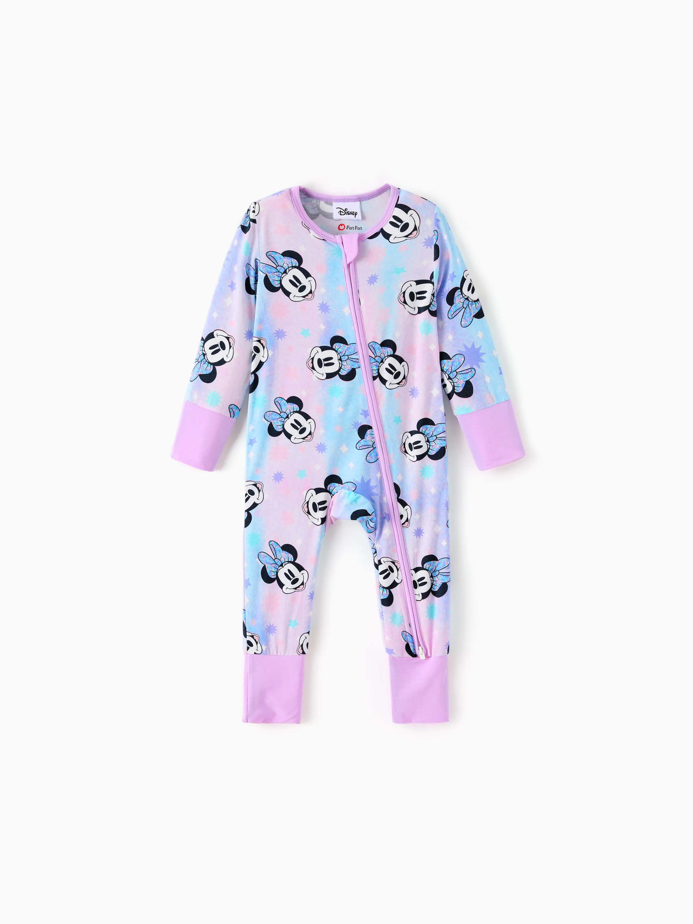 Disney Mickey and Friends Bamboo Baby Girl  Minnie Printed 2-Way Zipper Anti Slip Long-sleeve Footie Pink purple