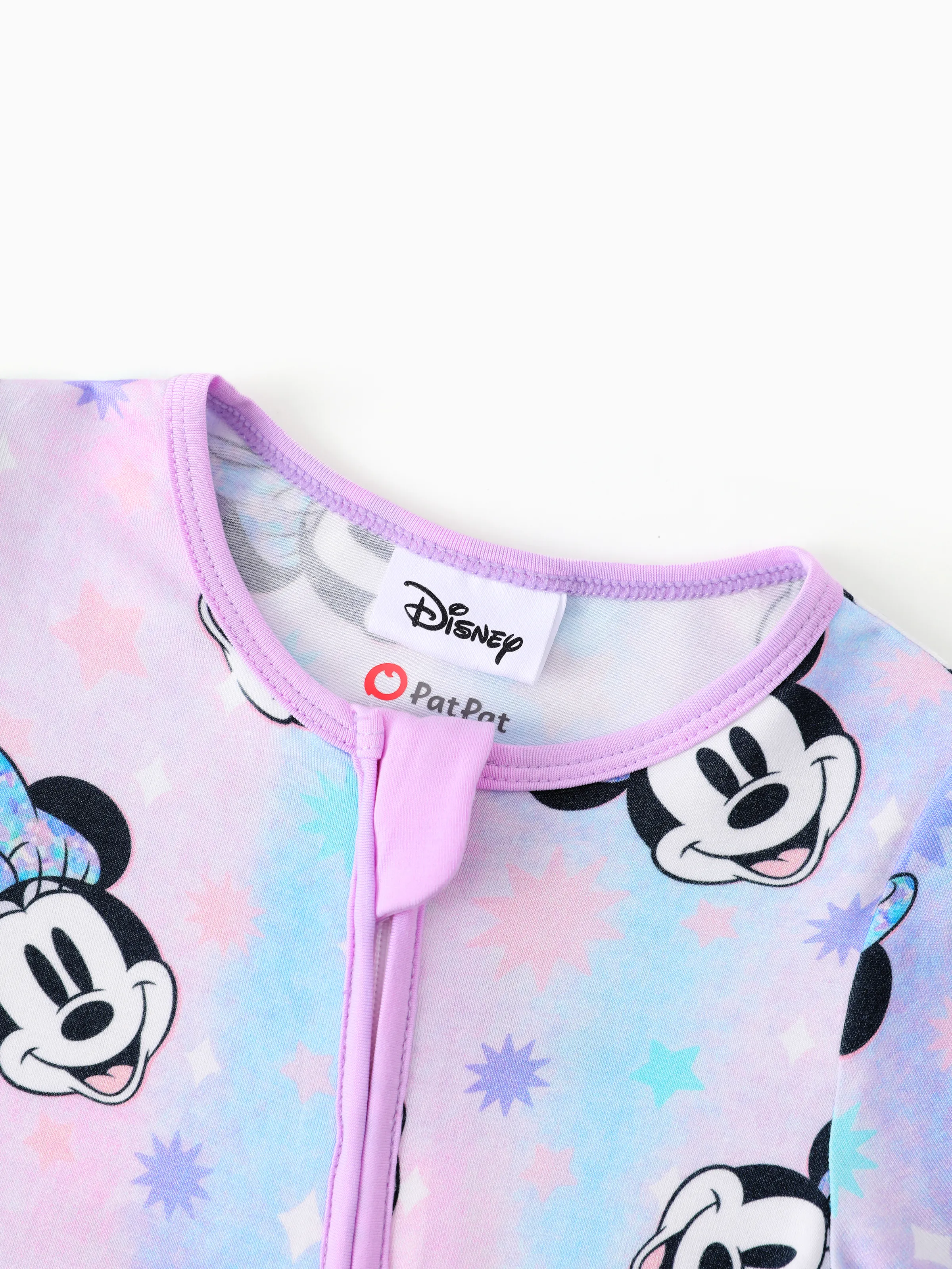 Disney Mickey and Friends Bamboo Baby Girl  Minnie Printed 2-Way Zipper Anti Slip Long-sleeve Footie Pink purple