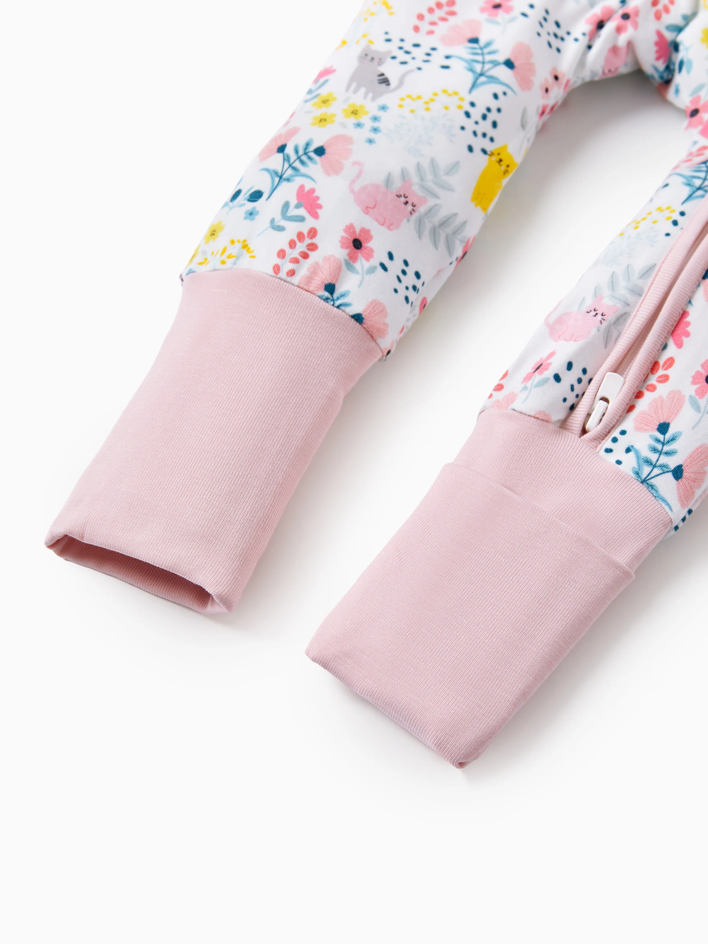 Bamboo Baby Girl Elegant Printed 2-Way Zip Onesies Anti Slip Long-sleeve Footie with Hairband Light Pink
