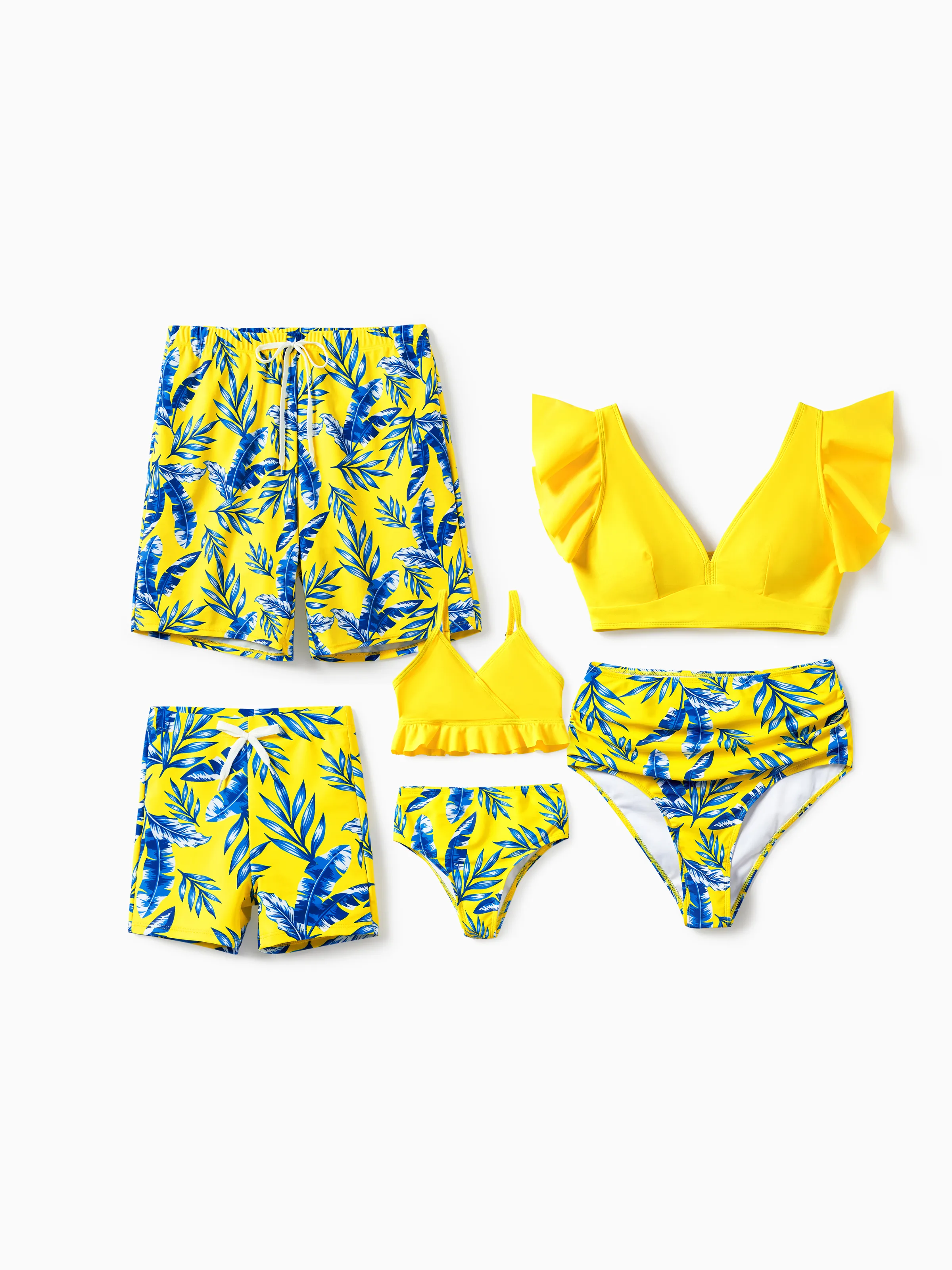 Toddler Boy Yellow Leaf Print Swim Trunks Yellow