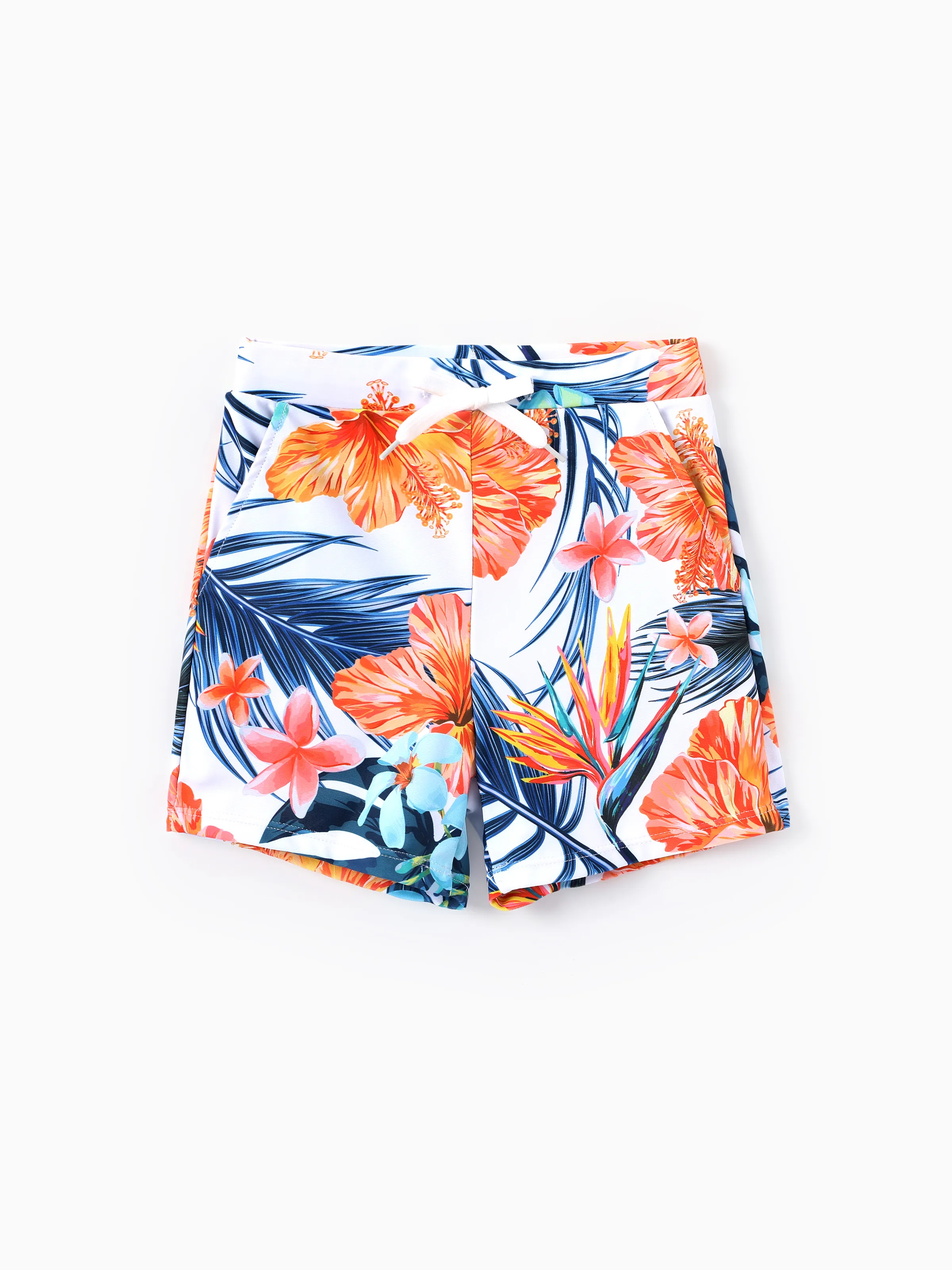 Toddler Boy Swimwear Tropical Floral Board Shorts for boys, Bright Summer Beach Outfits Orange