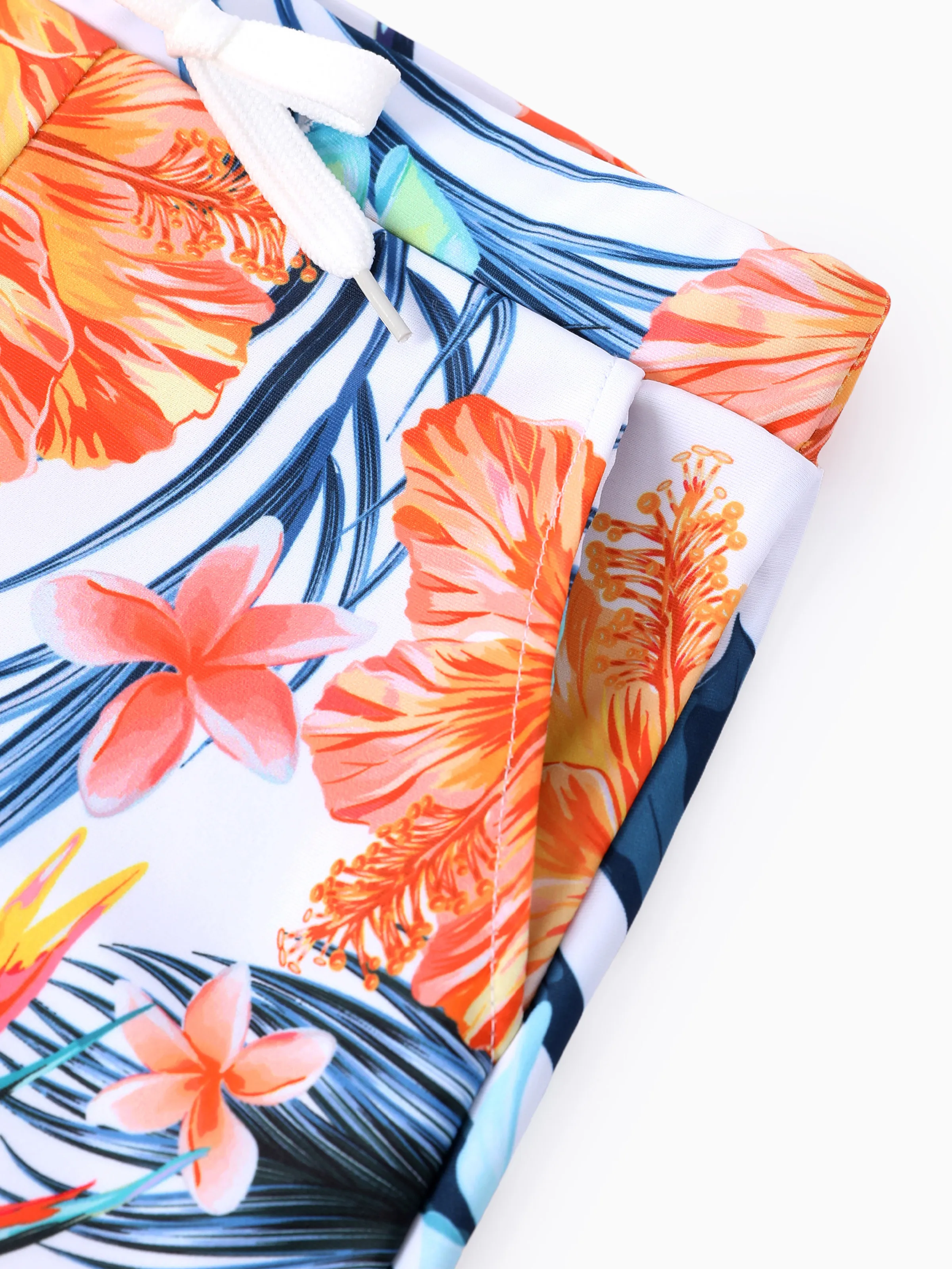 Toddler Boy Swimwear Tropical Floral Board Shorts for boys, Bright Summer Beach Outfits Orange