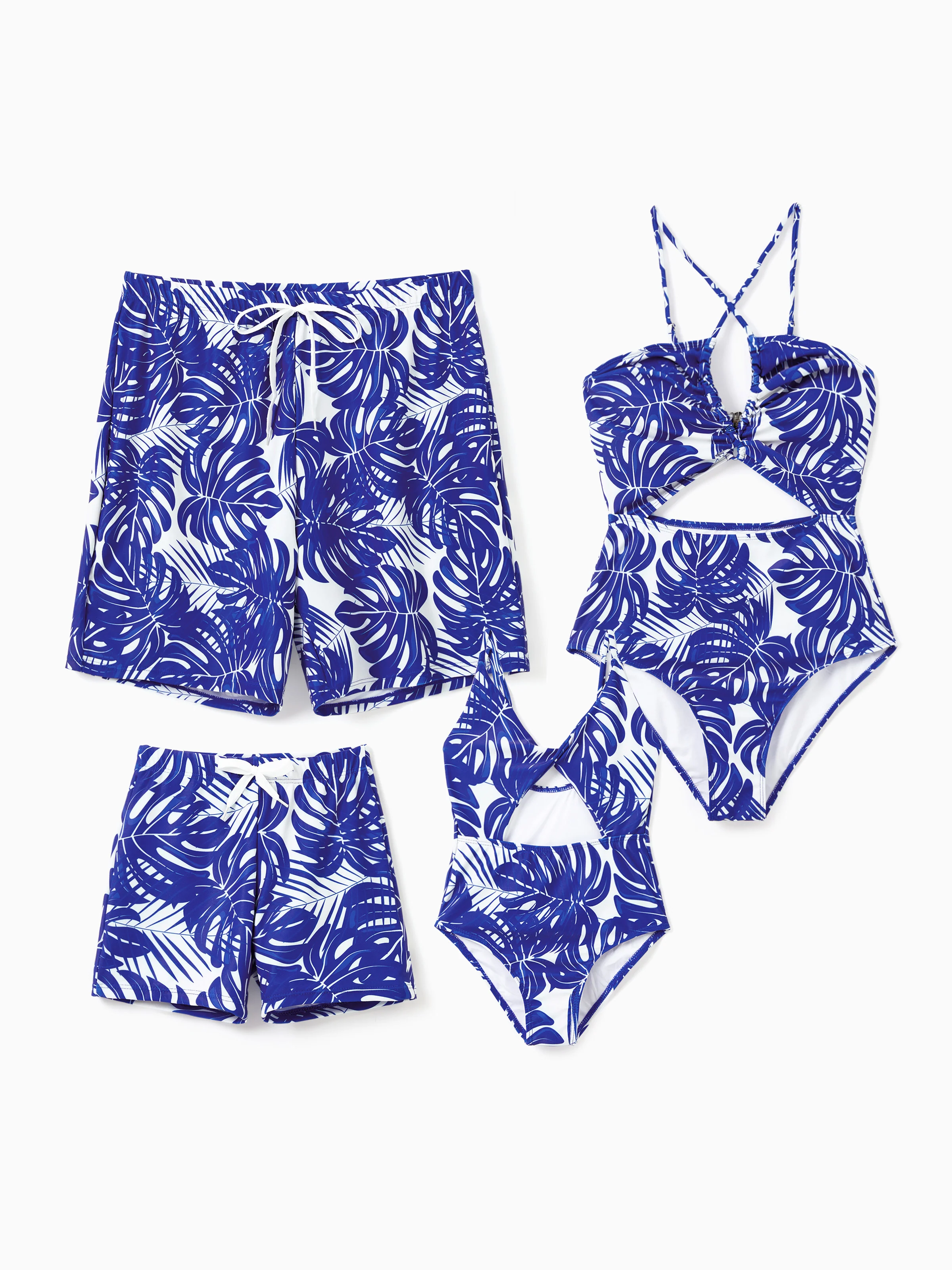 Toddler Boy Tropical Leaf Print Swim Trunks Blue