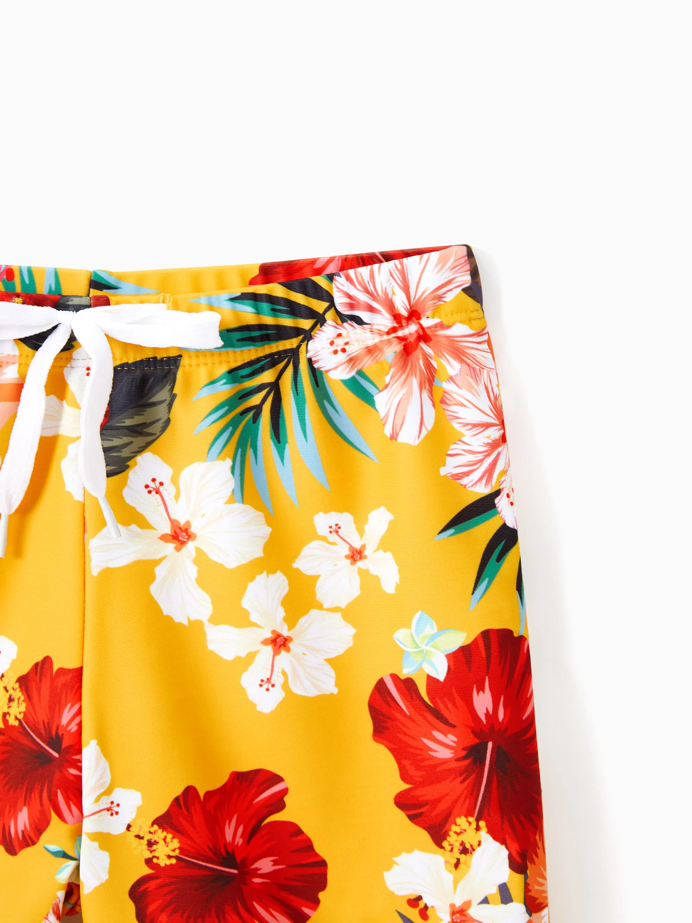 Toddler Boy Floral Drawstring Swim Trunks with Triangle Swim Bottom Yellow
