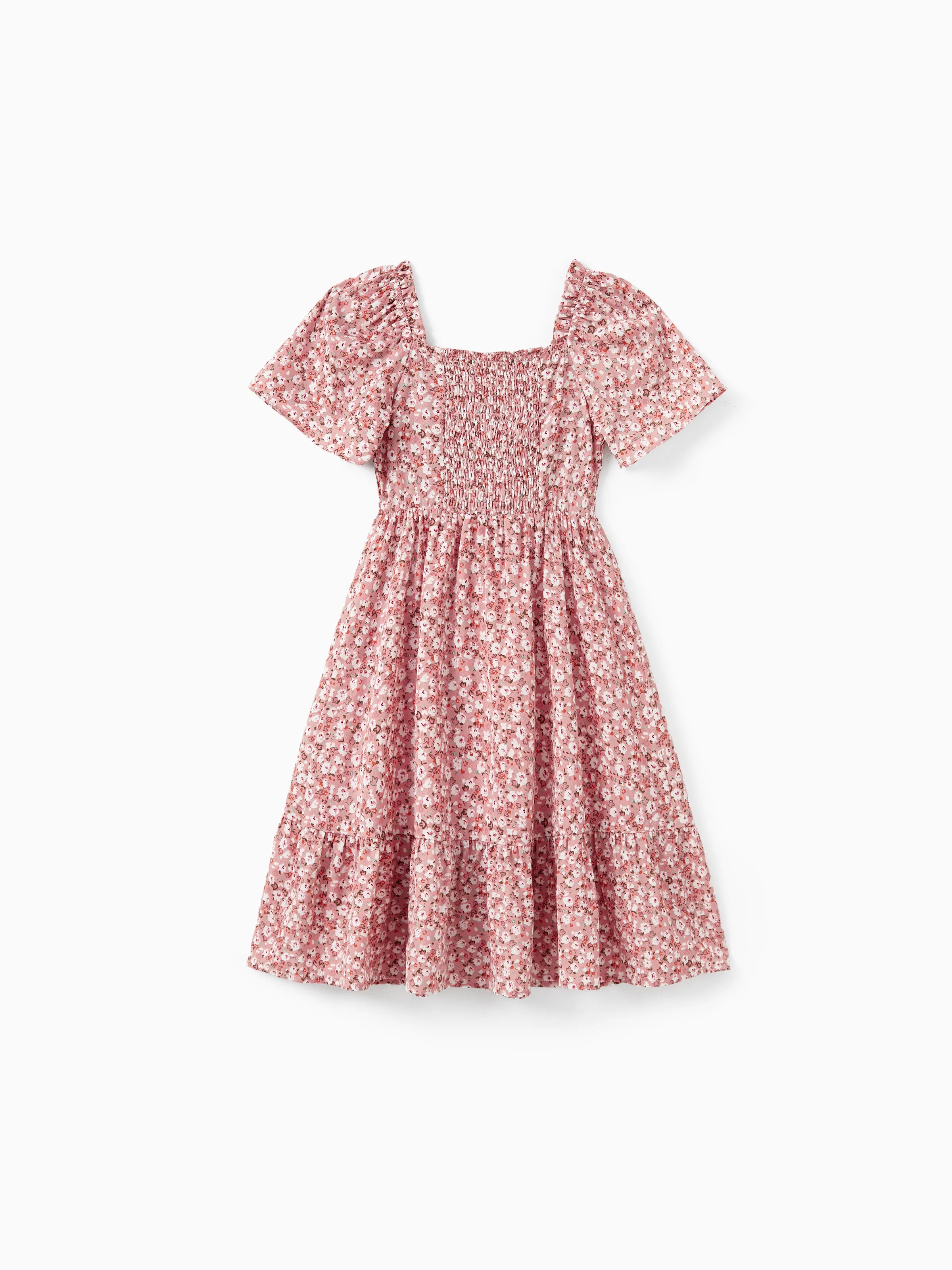 29170-toddler-kid-girl-cotton-flora-print-smocking-puff-sleeve-dress-pink-3.jpg Toddler/Kid Girl Cotton Flora Print Smocking Puff-sleeve Dress Pink