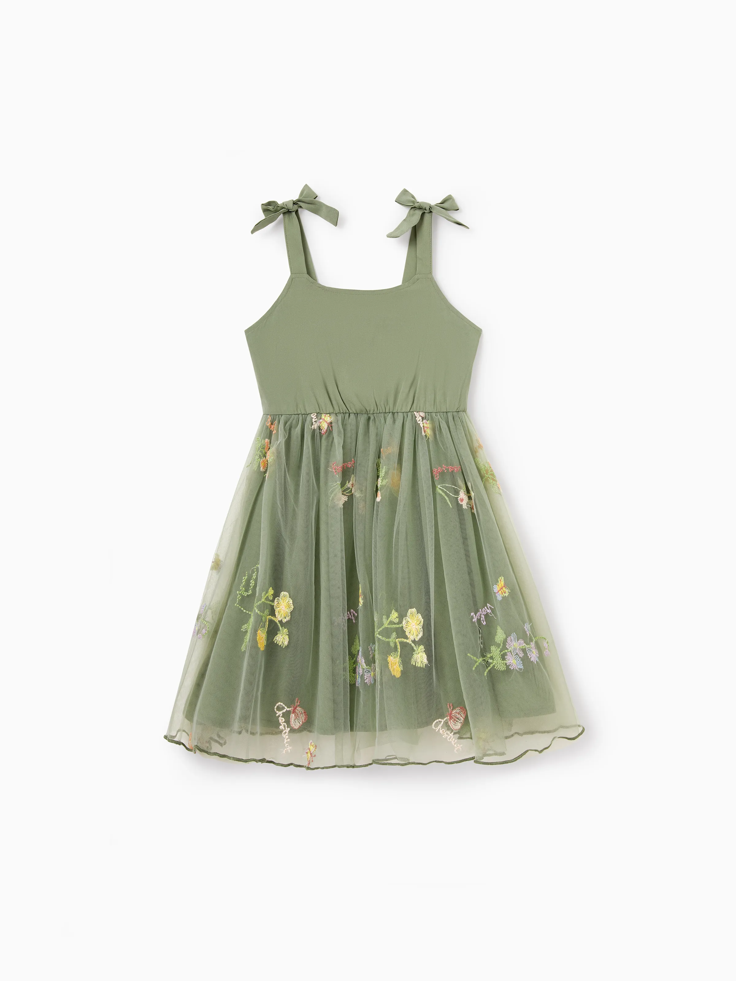 29208-toddler-kid-girl-flower-embroidered-v-neck-strappy-mesh-dress-green-2.webp Toddler/Kid Girl Flower Embroidered V-neck Strappy Mesh Dress Green