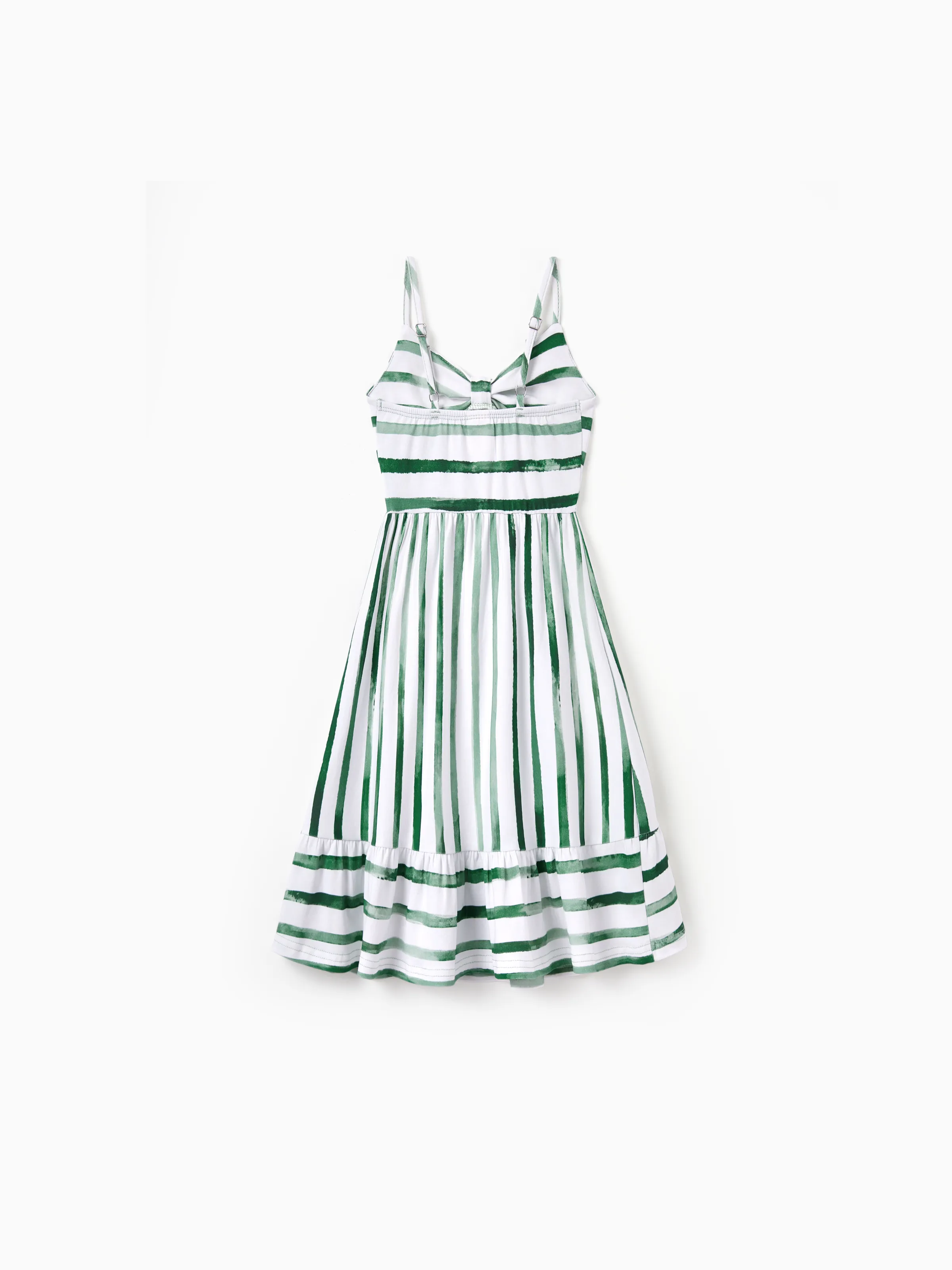 Toddler/Kid Girl Cotton Green Striped Dress, Perfect for Summer Family Outings & Photos Green